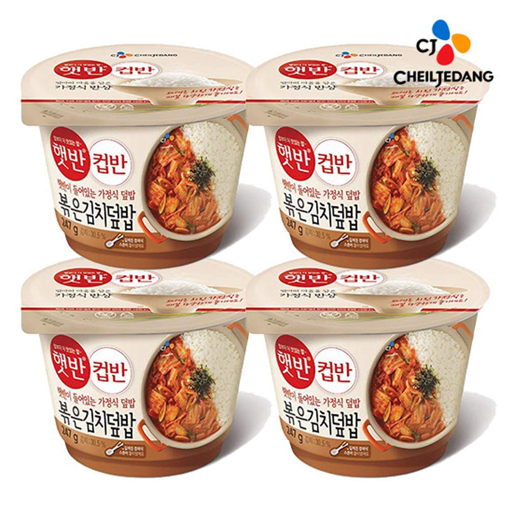 [Cj Hetbahn Cupbahn] Korean Cooked White Rice With Fried Kimchi 1 Bowl / 4 Bowls X 247G Microwavable Cheiljedang Kfoods (?? ?? ?