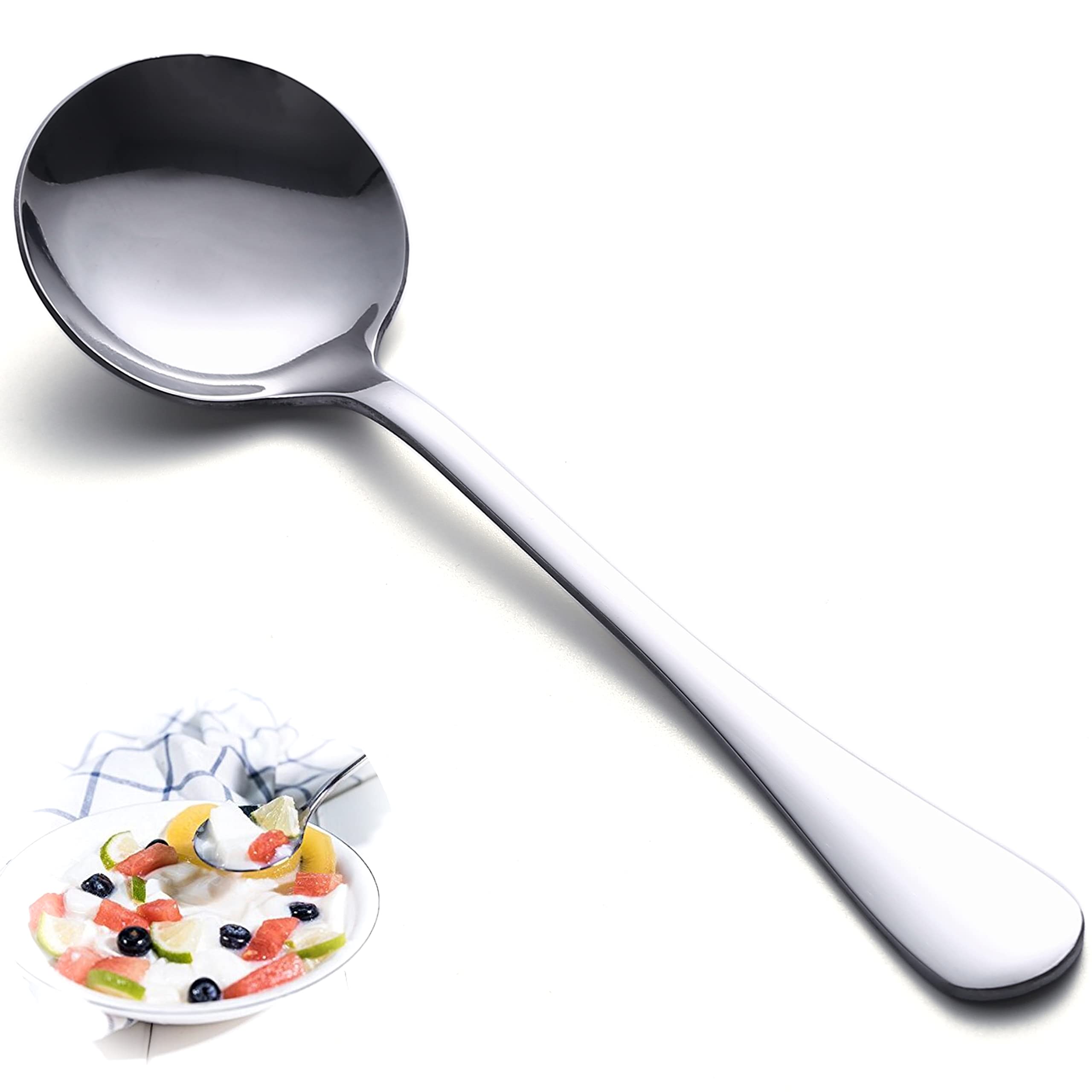 Happy Kit Soup Spoons Set 12 Pcs Premium Stainless Steel Dinner Spoons Heavy-Weight Durable Round Spoons Flatware Set