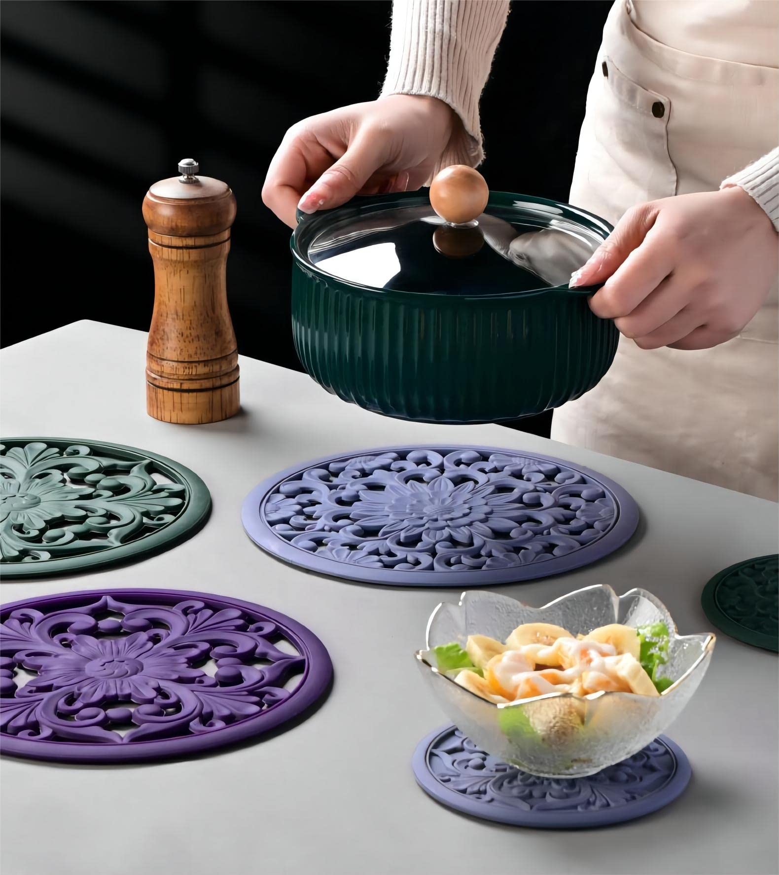 Viwehots Silicone Trivets Mats -Silicon Mat For Hot Pots And Pans, Multi-Use Carved Hot Pads And Mats, Flexible Modern Kitchen T