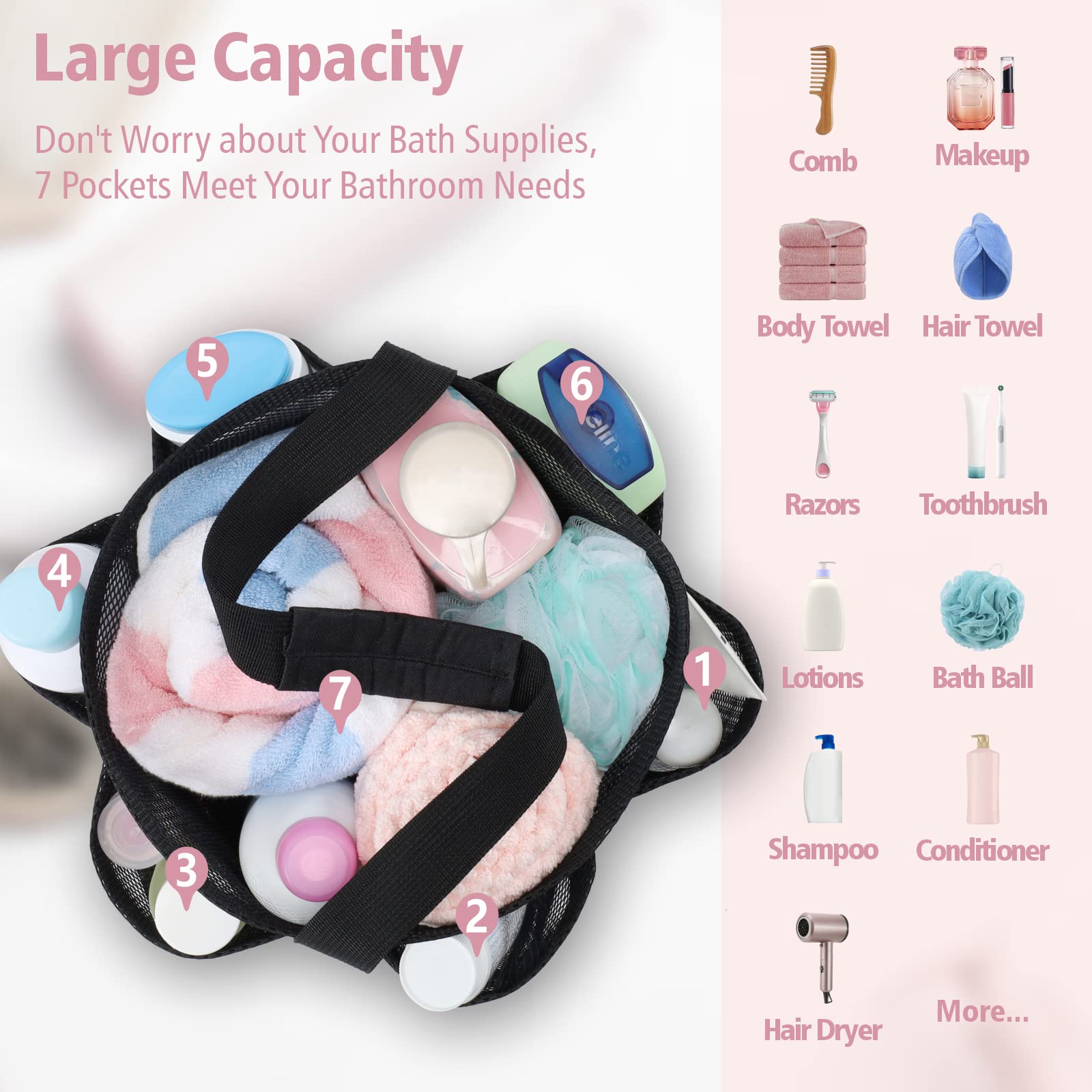 F-Color Mesh Shower Caddy Portable, Shower Caddy Basket Tote For College Dorm Room Gym Rv Essentials, 8.5'' Deeper Pocket Quick