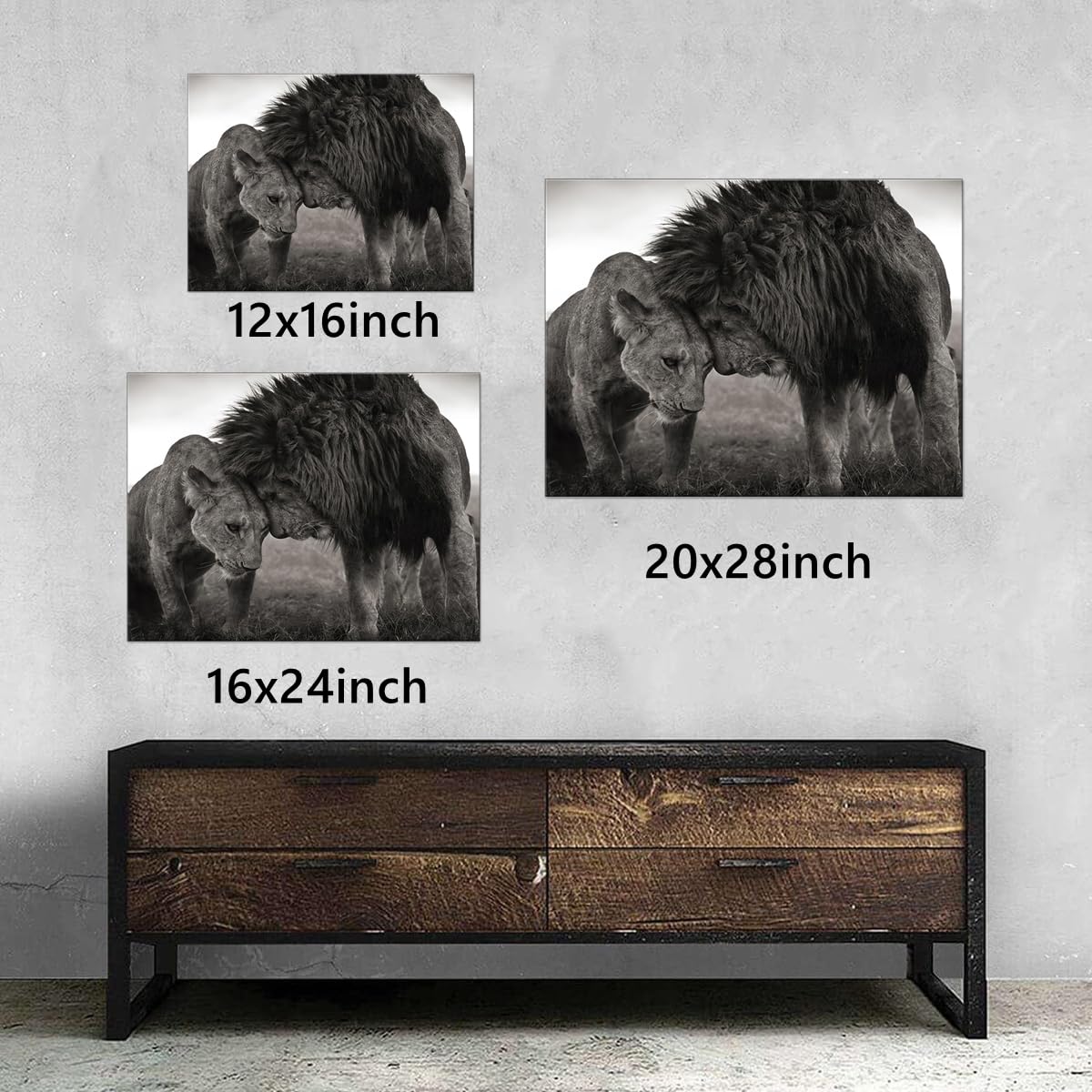 Black And White Lion Couple Animals Art Poster Living Room Master Bedroom Wall Art Lioness Artwork Framed Canvas Painting Artwor