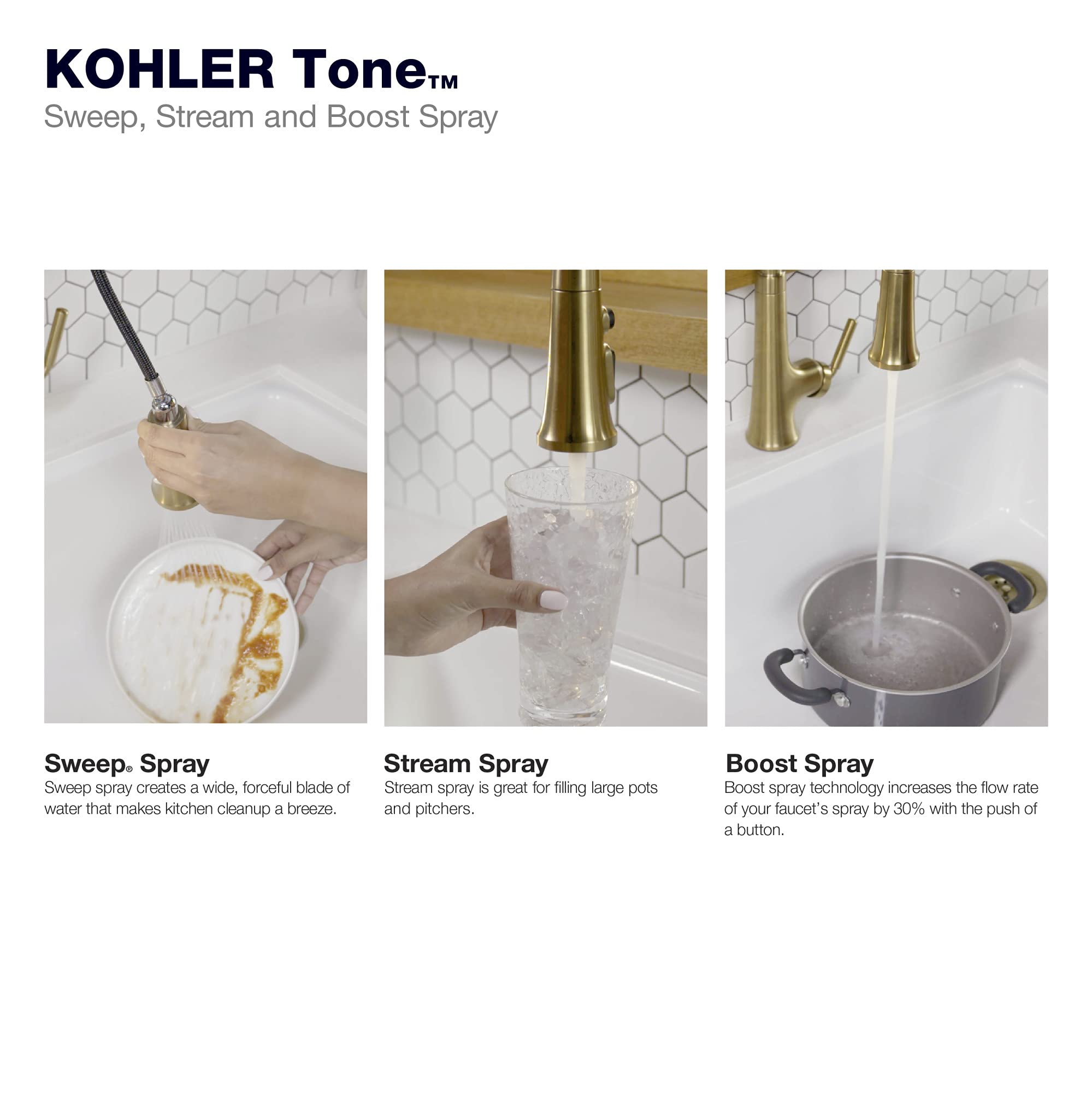 Kohler 23764-Cbl Tone Pull Down Kitchen Faucet, Kitchen Sink Faucets With Pull Down Sprayer, Polished Chrome With Matte Black