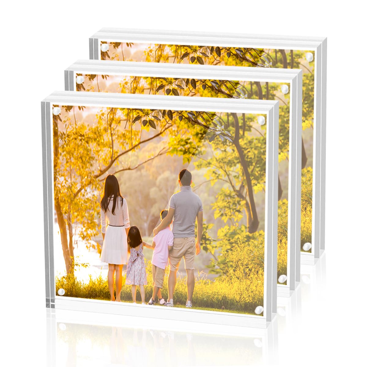 Sezanrpt Acrylic 4x4 Inch Square Picture Frame 3 Pack, Magnetic Photo Frames for 4x4 or 3x3 Pictures Display, Clear Double Sided