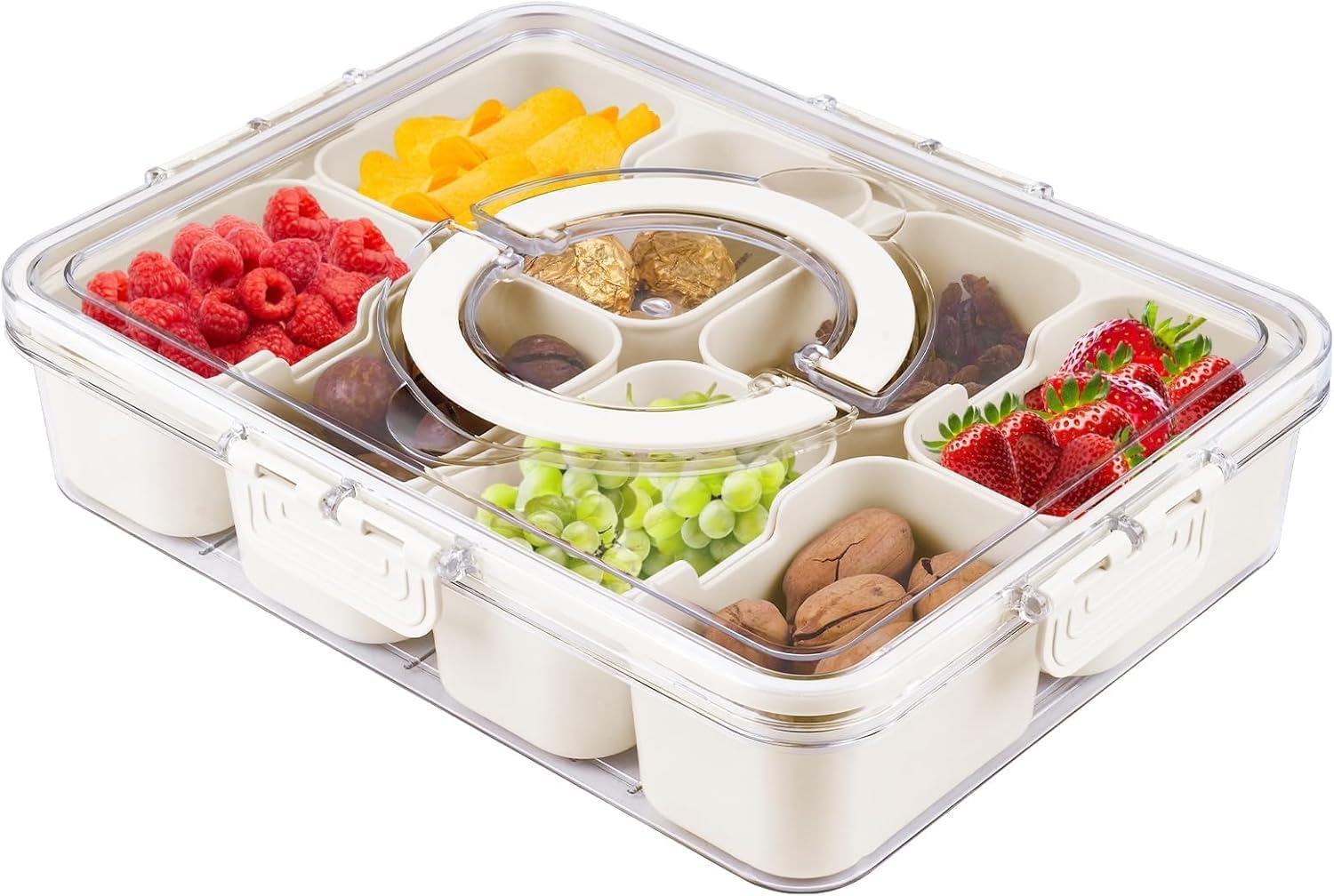 Zephorus Divided Fridge Storage Box With 8 Serving Tray With Lid And Handle Refrigerator Food Storage Box Plastic 8 Compartment 