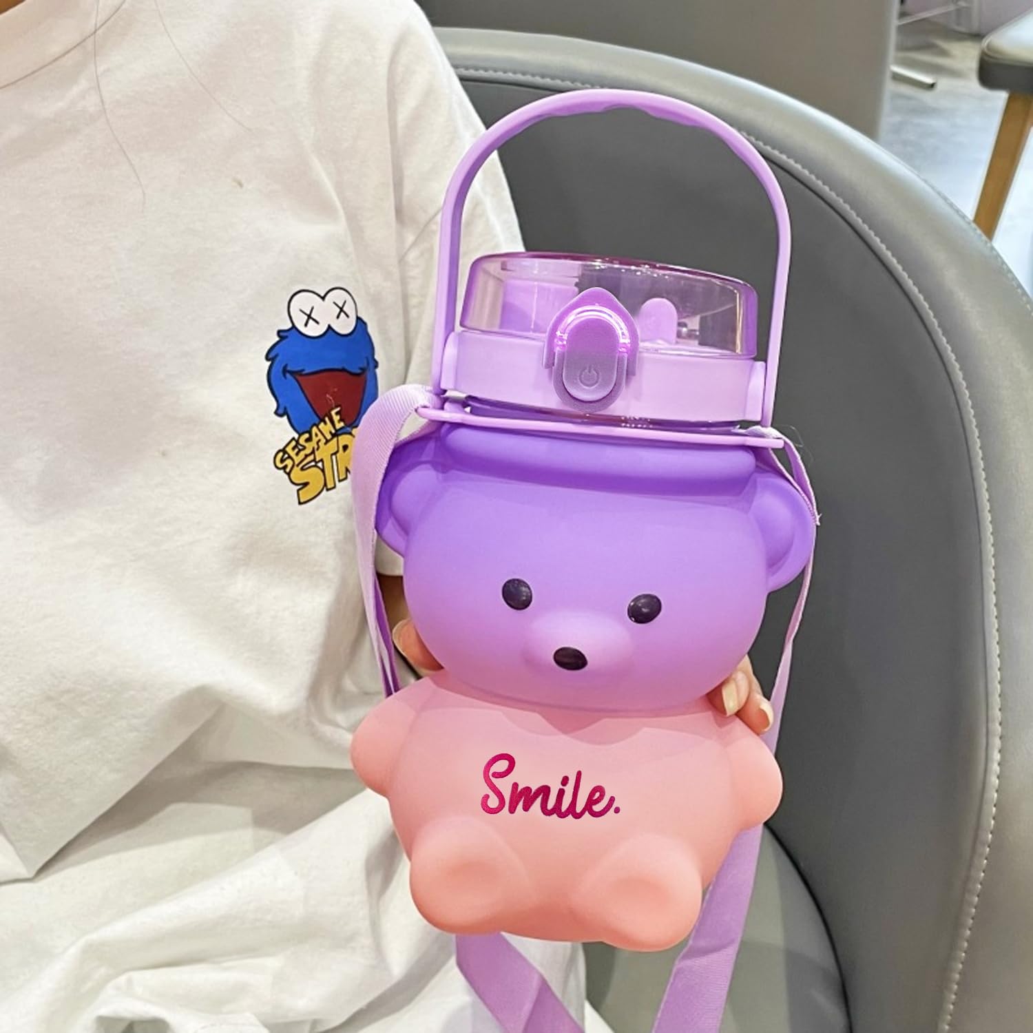 Kawaii Bear Water Bottle With Straw, Bear Water Bottles With Adjustable Strap, Teddy Bear Water Bottles, Cute Water Bottles For