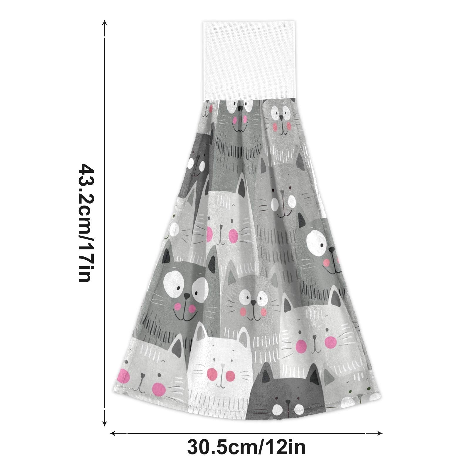 Boccsty Cats Kitten Pattern Hanging Kitchen Towels 2 Pieces Funny Gray Kitty Animal Dish Cloth Tie Towels Hand Towel Tea Bar Towels for Bathroom Farmhouse Housewarming Tabletop Home