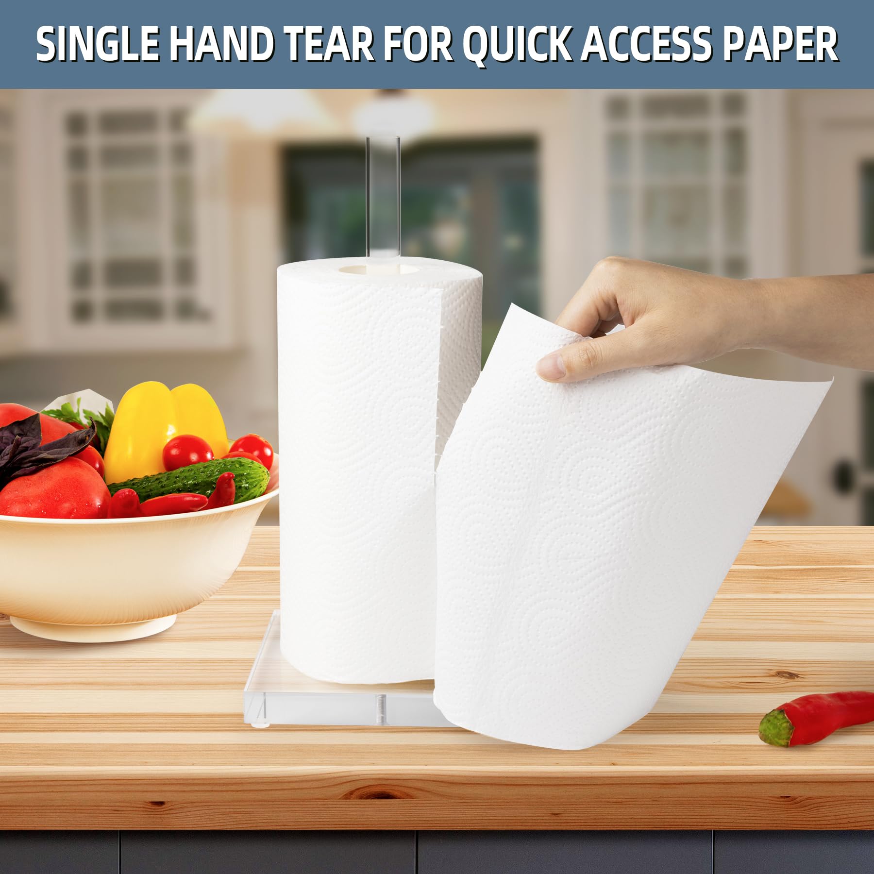 Antimbee Transparent Acrylic Paper Towel Stand Holder, Freestanding Tabletop Roll Paper Tower Holder, Countertop Paper Towel Dis