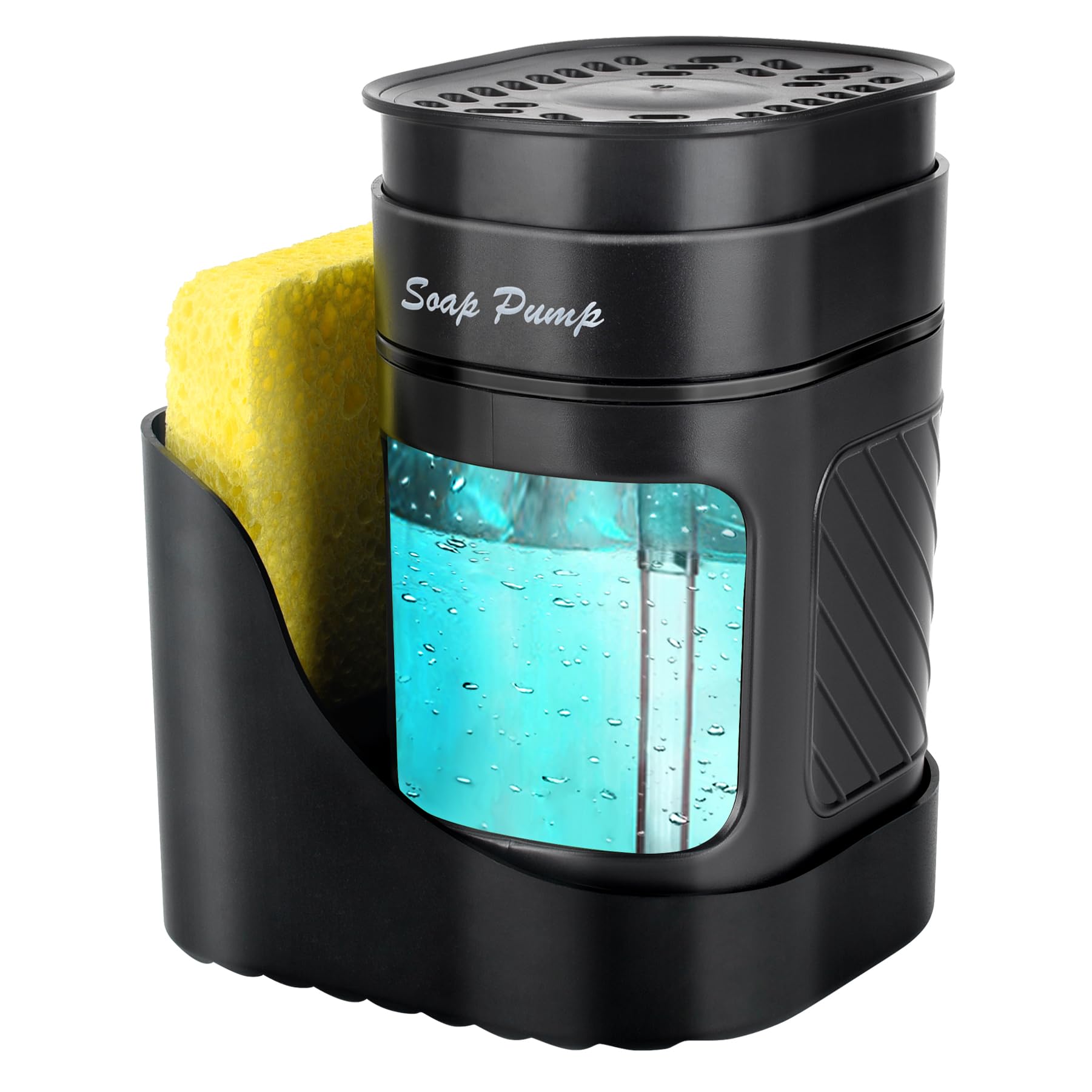 Dish Soap Dispenser With Sponge Holder, Soap Dispenser For Kitchen Sink(Includes One Sponge), 3-In-1 Kitchen Soap Dispenser Set