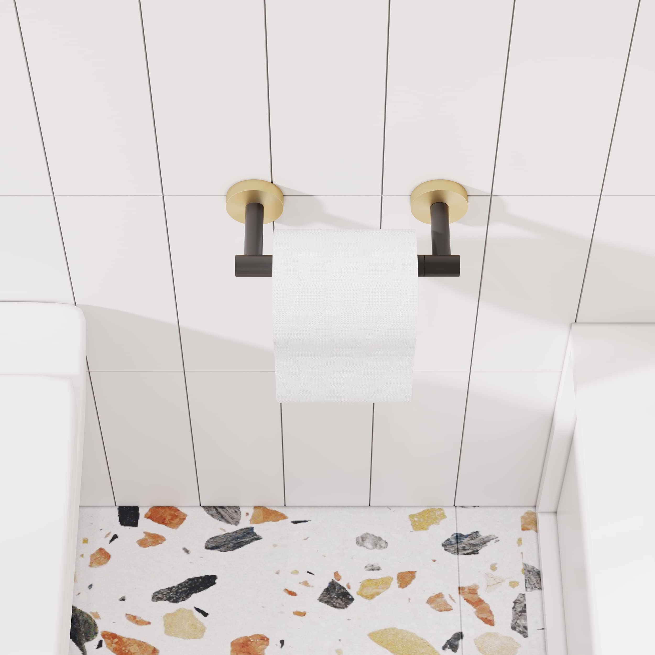Rarxtr Black And Gold Toilet Paper Holder Sus304 Stainless Steel Double Post Pivoting Toilet Paper Roll Holder Wall Mounted Tiss