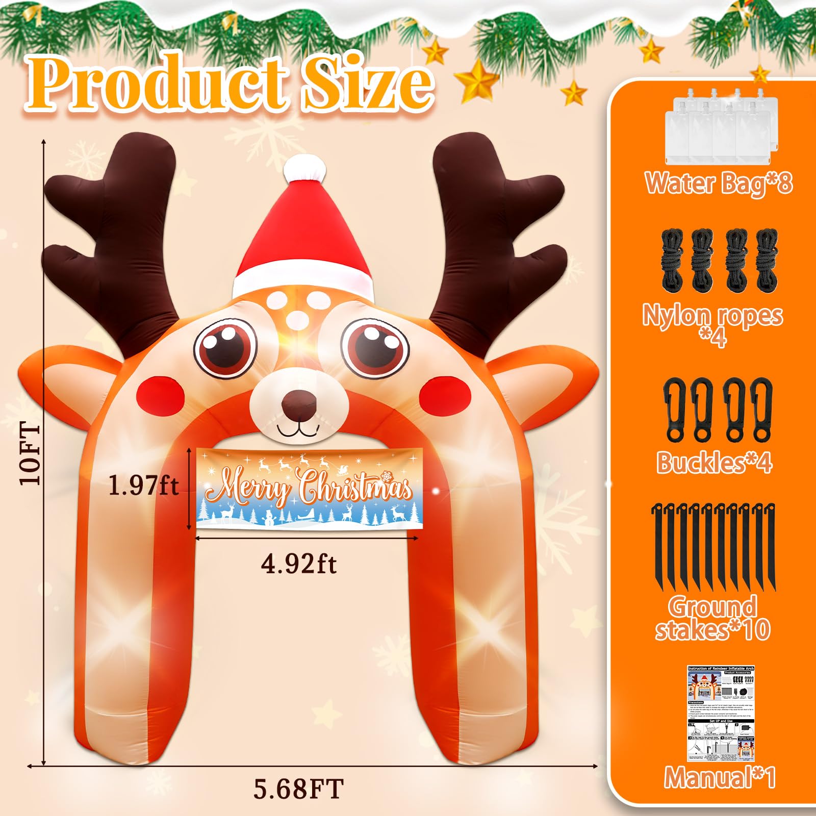 10 FT Giant Reindeer Inflatable Reno Inflable Christmas Deer Arch Decoration with LED Lights, Blow Up Decor for Outdoor Yard Law