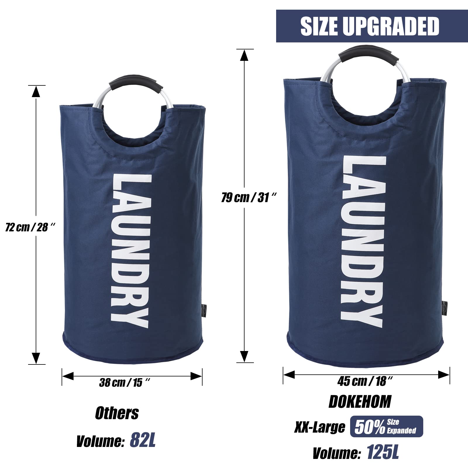 DOKEHOM 125L X-Large collapsible Washing Laundry Basket Bag (7 colors) for Bedroom  Fabric (Dark Blue  XL)