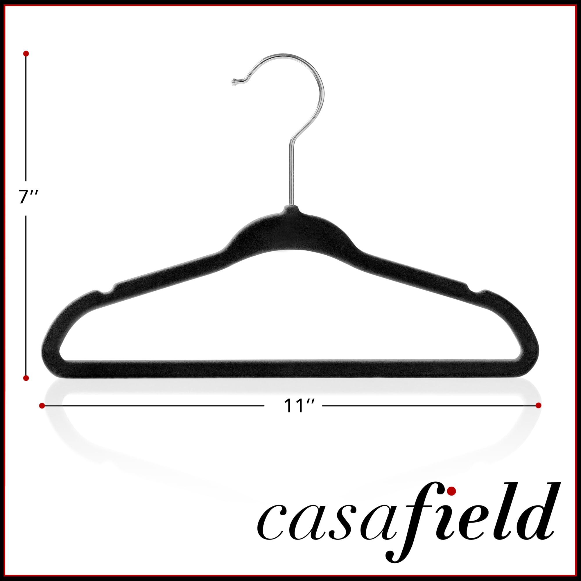 Casafield 50 Velvet Baby Hangers - 11'' Size For Infant & Toddler Clothes - Black