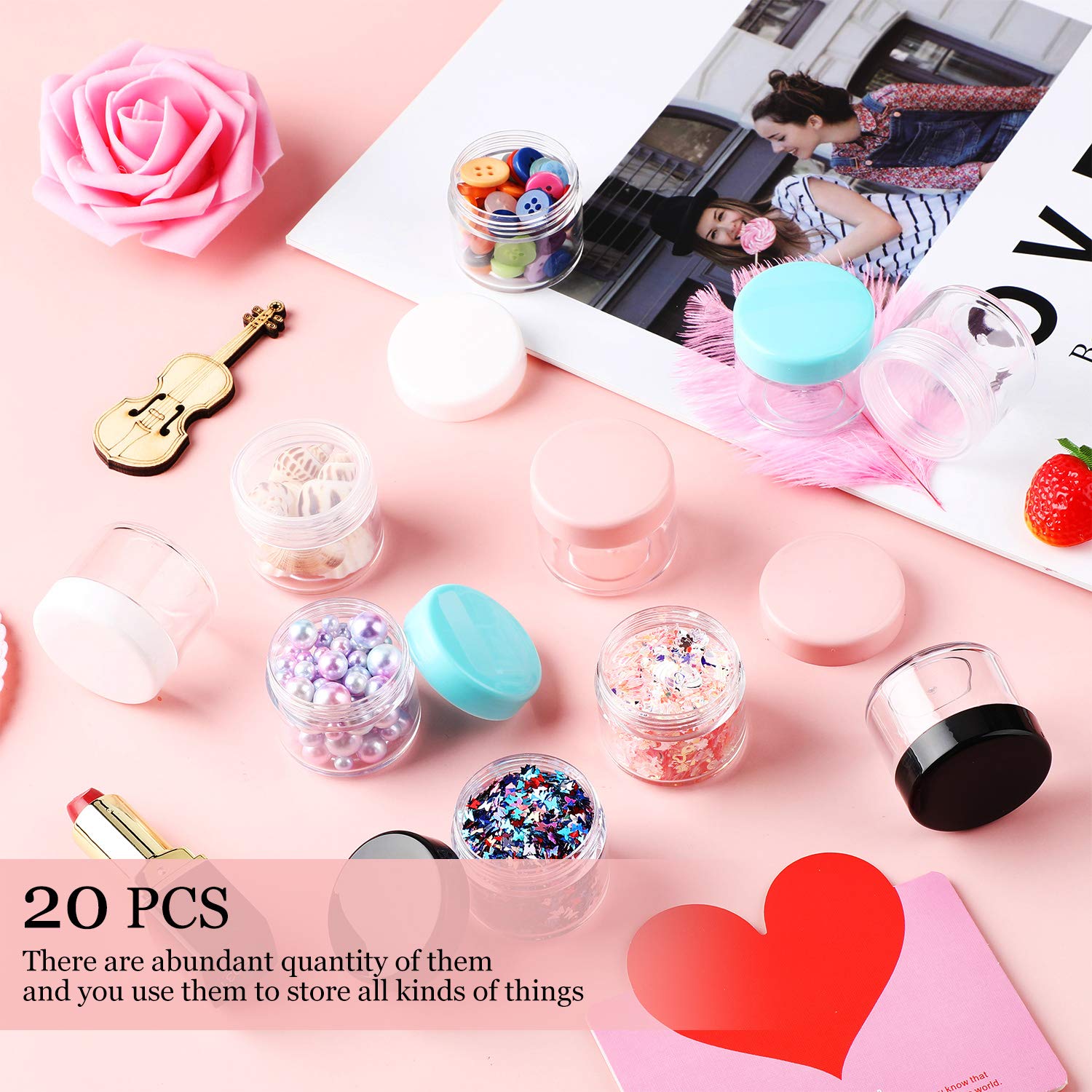 20 Pieces Round Pot Jars Plastic Cosmetic Containers Set With Lid For Liquid Creams Sample, 20 Ml/ 0.7 Oz (Black, White, Clear,