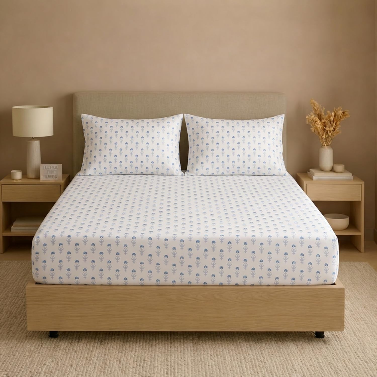 Unalome 100% Cotton Percale Flat Bedsheet For Queen Size Bed 1.25 Feet Deep Pocket, 1 Flat Bedsheet (7.25 Feet X 8.5 Feet) + 2 P
