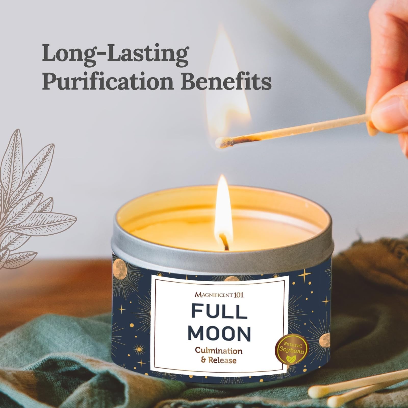 Magnificent 101 Long Lasting Full Moon Aromatherapy Candle With Sage, Frankincense, Sandalwood, Rose & Cedar  6 Oz - 35 Hour Bur