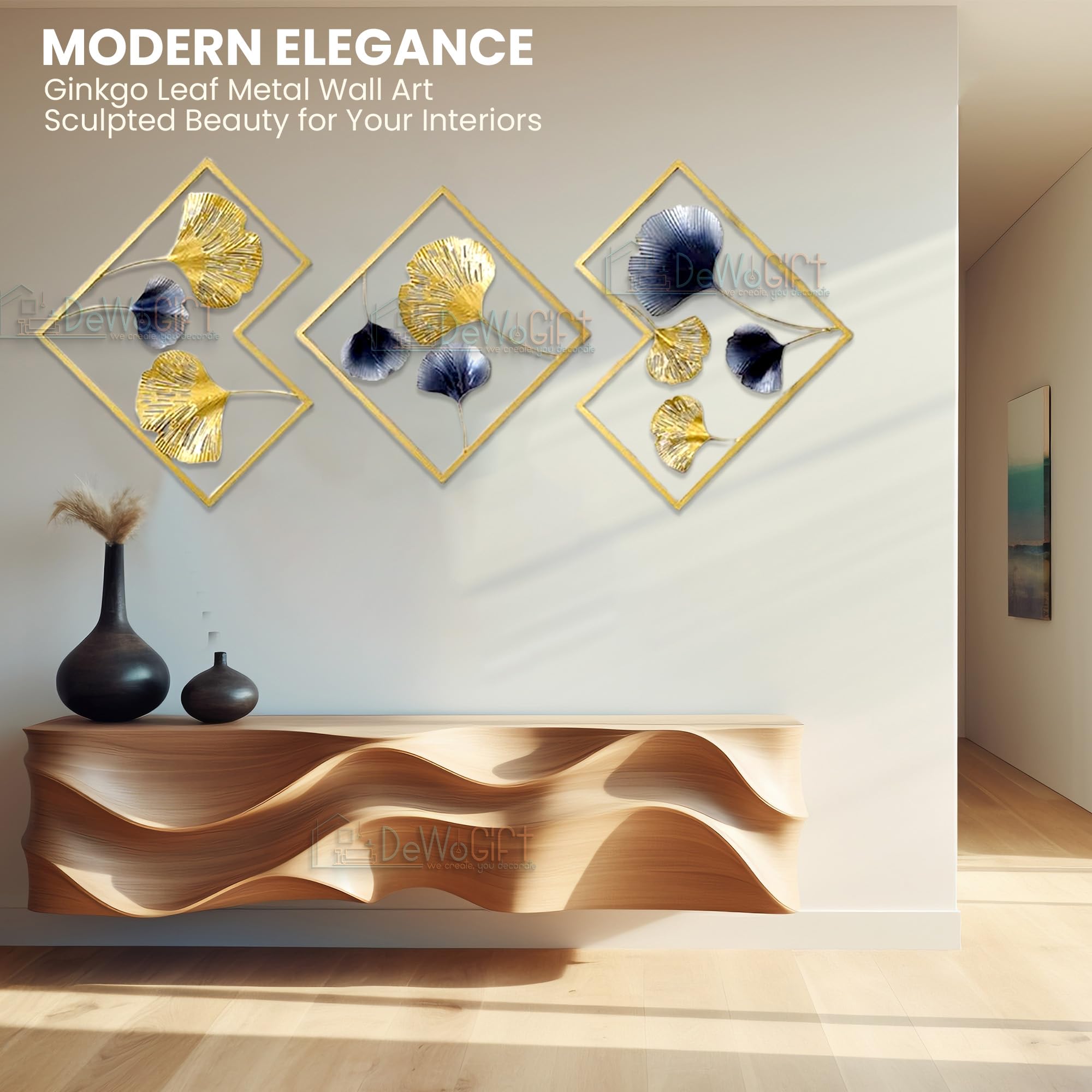 Design World Gifts And Interiors Metal Wall Art | Wall Decor/Wall Sculpture/Gingko Leaf Hanging/Decor | For Living Room, Office,