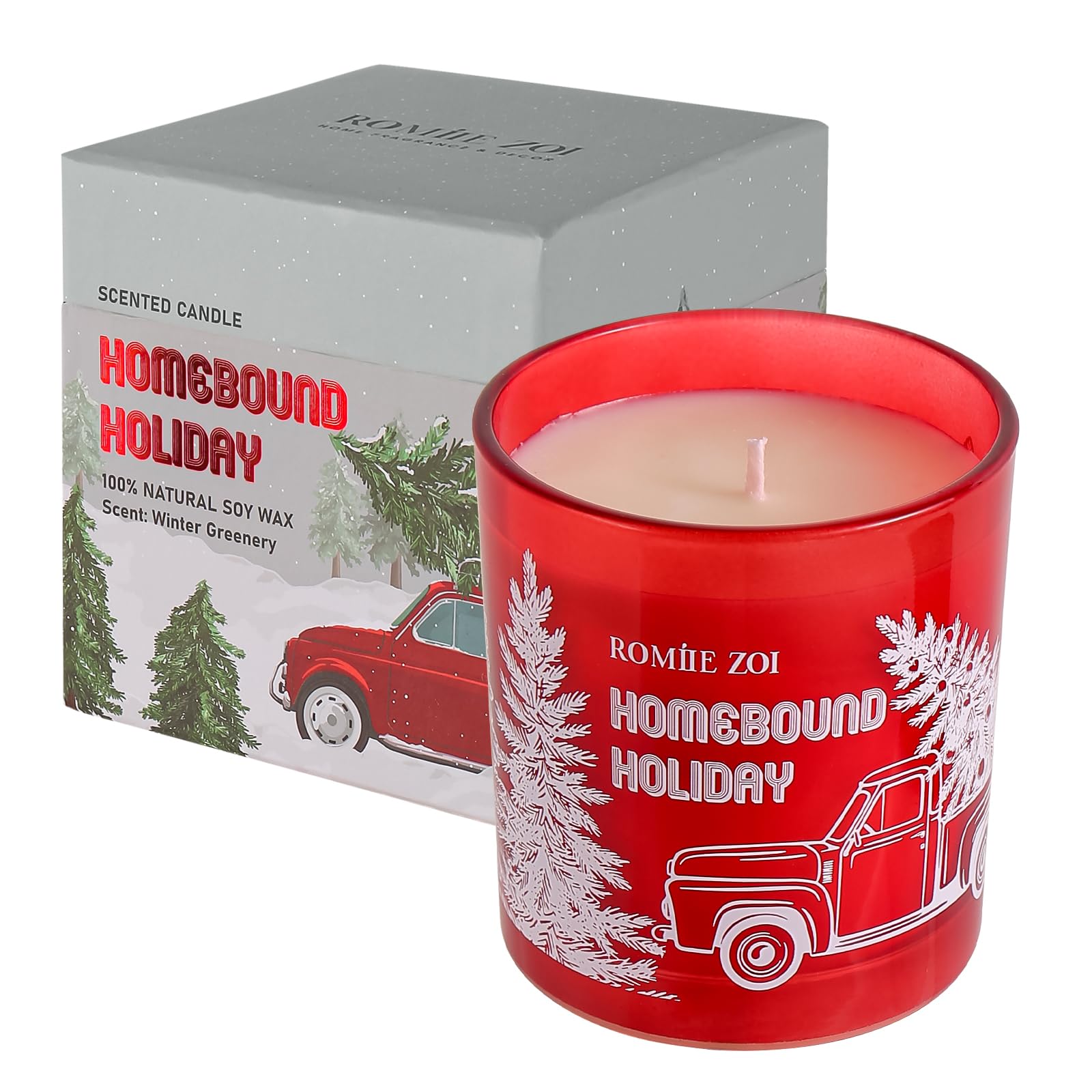 ROMIIE ZOI Christmas Scented Jar Candle - 6oz Soy Wax Candle - Homebound Holiday Infused with Winter Greenery Aroma - with Beaut