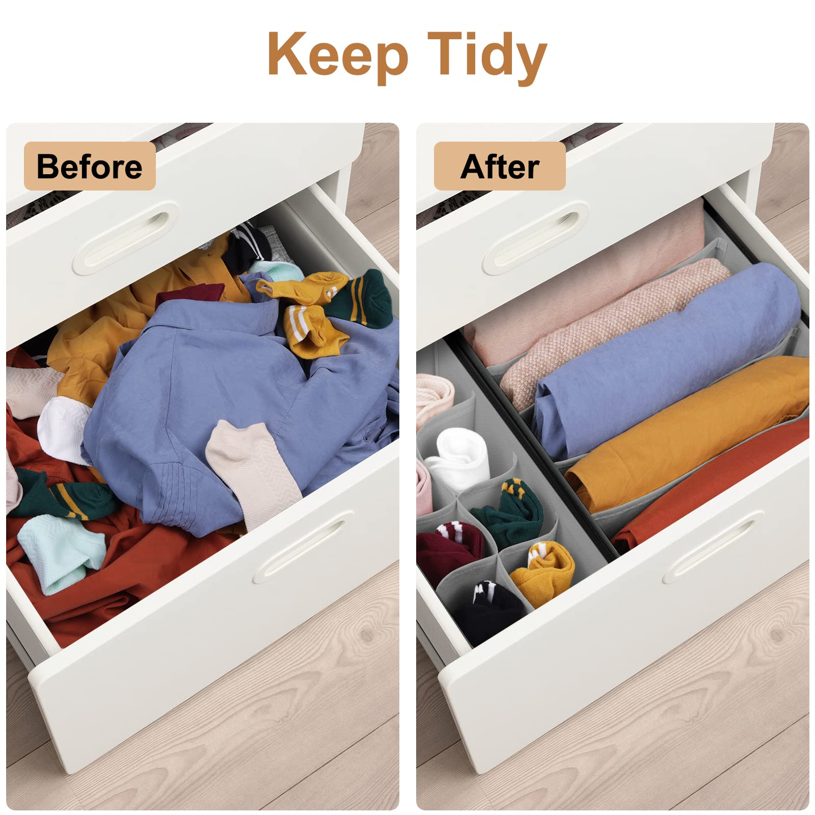 StorMiracle Organizer Divider, Foldable Closet Storage Organizer Basket, and Fabric Organization Bins for Clothes 6 Pack
