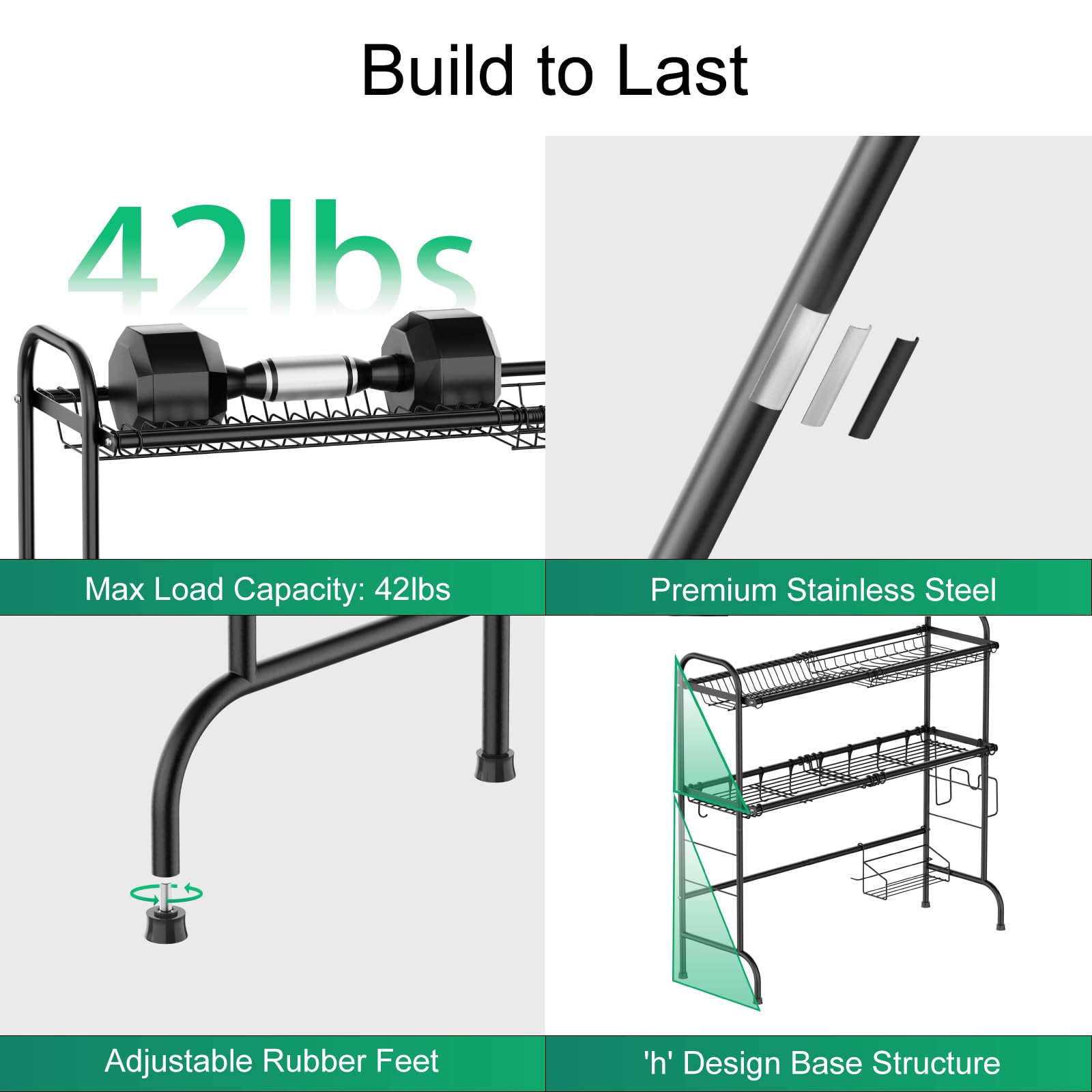 Gslife Stainless Steel Over The Sink Dish Drying Rack - 2 Tier Dish Rack Over Sink, Dish Drainer Rack With Utensil Holder And Cu