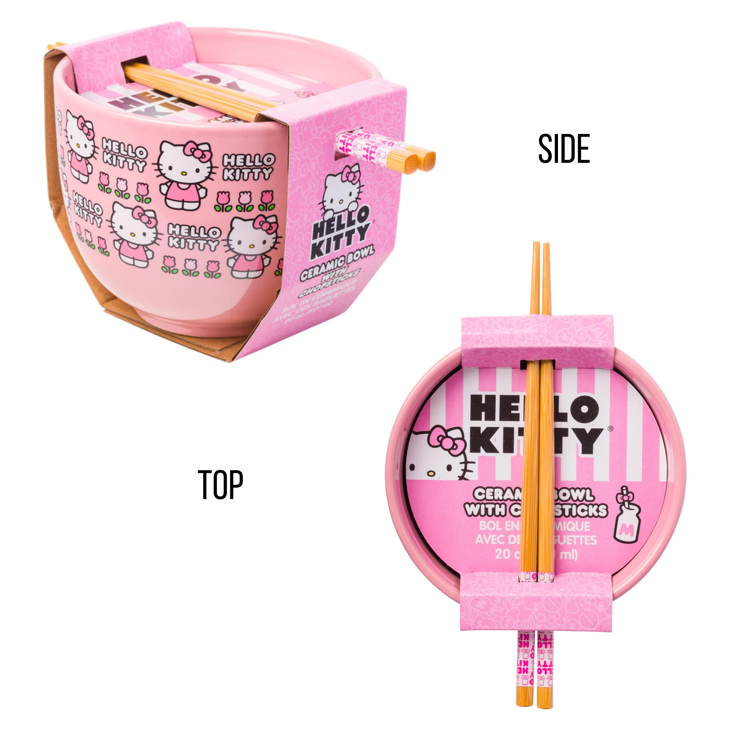 Silver Buffalo Sanrio Hello Kitty Flowers Pattern Ceramic Ramen Noodle Rice Bowl with Chopsticks  Microwave Safe  20 Ounces