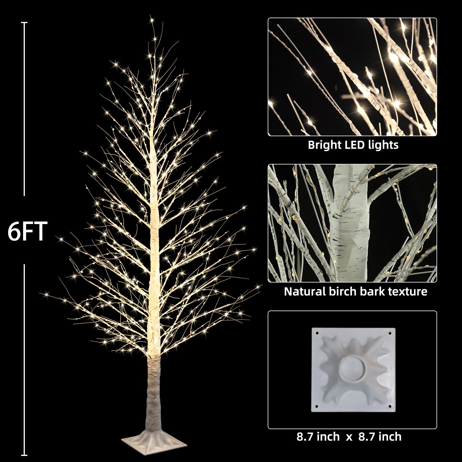 IJG 6FT 696LED Christmas Birch Tree Warm White Lights with Twinkle, LED Lighted Tree for Indoor Outdoor Home Party Decorations