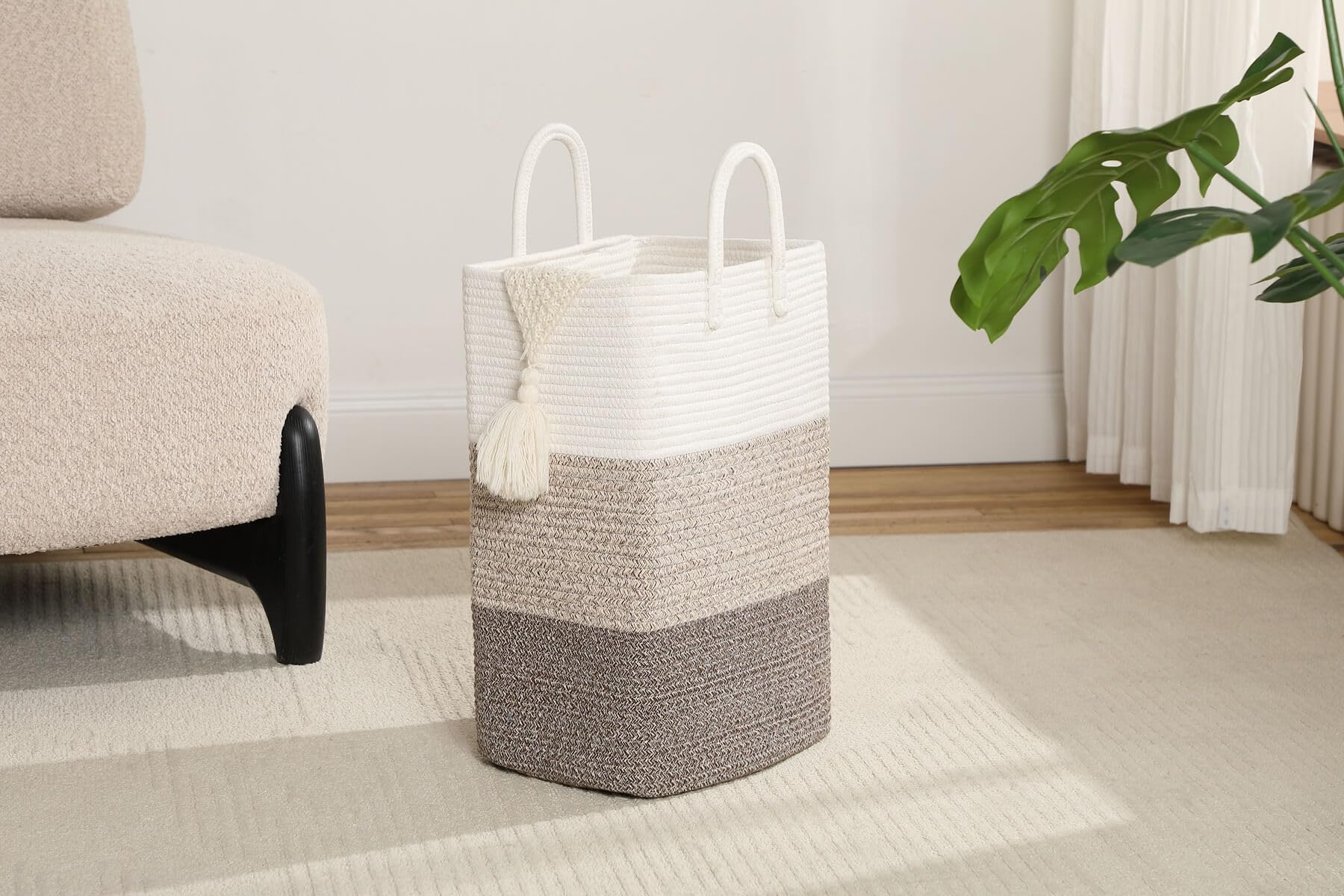 Laughbird Laundry Basket,Woven Cotton Rope Tall Laundry Hamper Sorters,Versatile Storage For Dirty Clothes,Baby Toys,And Blanket