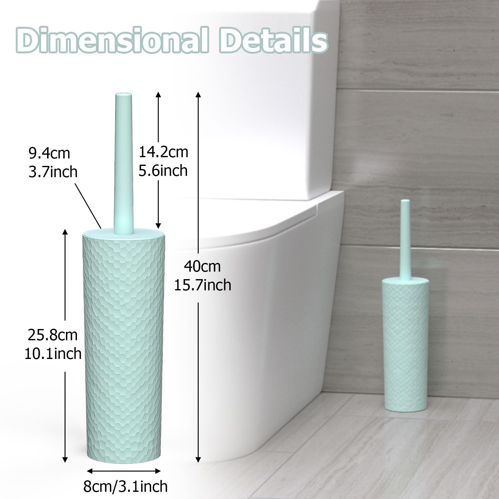 Topsky Toilet Brush,2 Pack Compact Toilet Brush & Holder Set,Plastic Round Barrel Loo Brush With 2 Replacement Toilet Brush Head