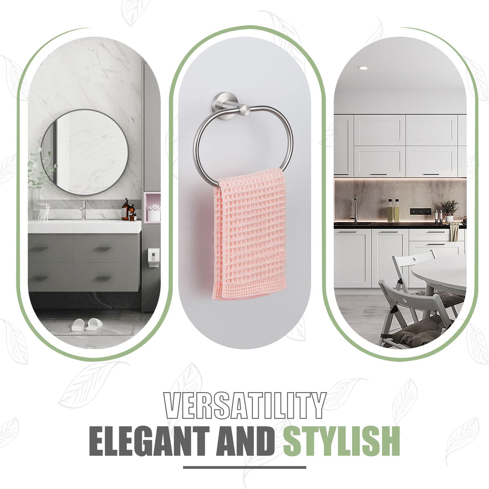 Towel Ring Brushed Nickel  Angle Simple SUS304 Stainless Steel Hand Towel Rack  Unique Oval Shaped Towel Holder  Modern Bathroom Towel Hanger