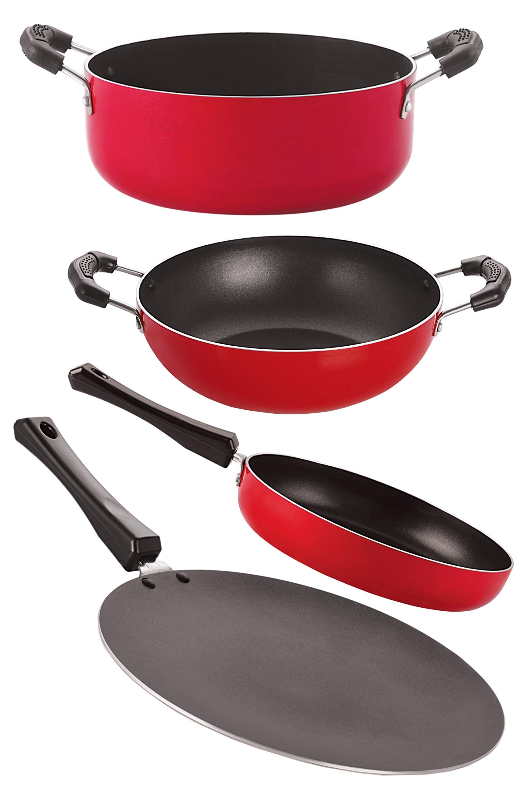Nirlon Gas Compatible Nonstick Aluminium Cookware Set, 4 Piece (Ct11_Fp10_Kd10_Cs24)