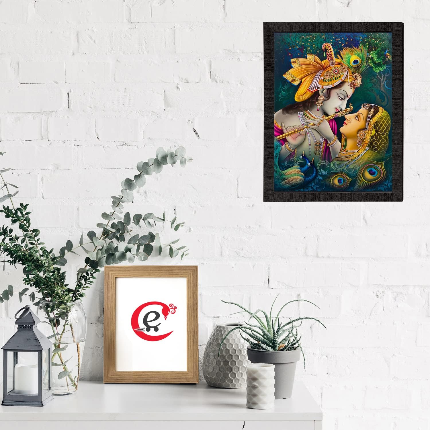 Ecraftindia Radha Krishna Matt Textured Framed Uv Art Painting