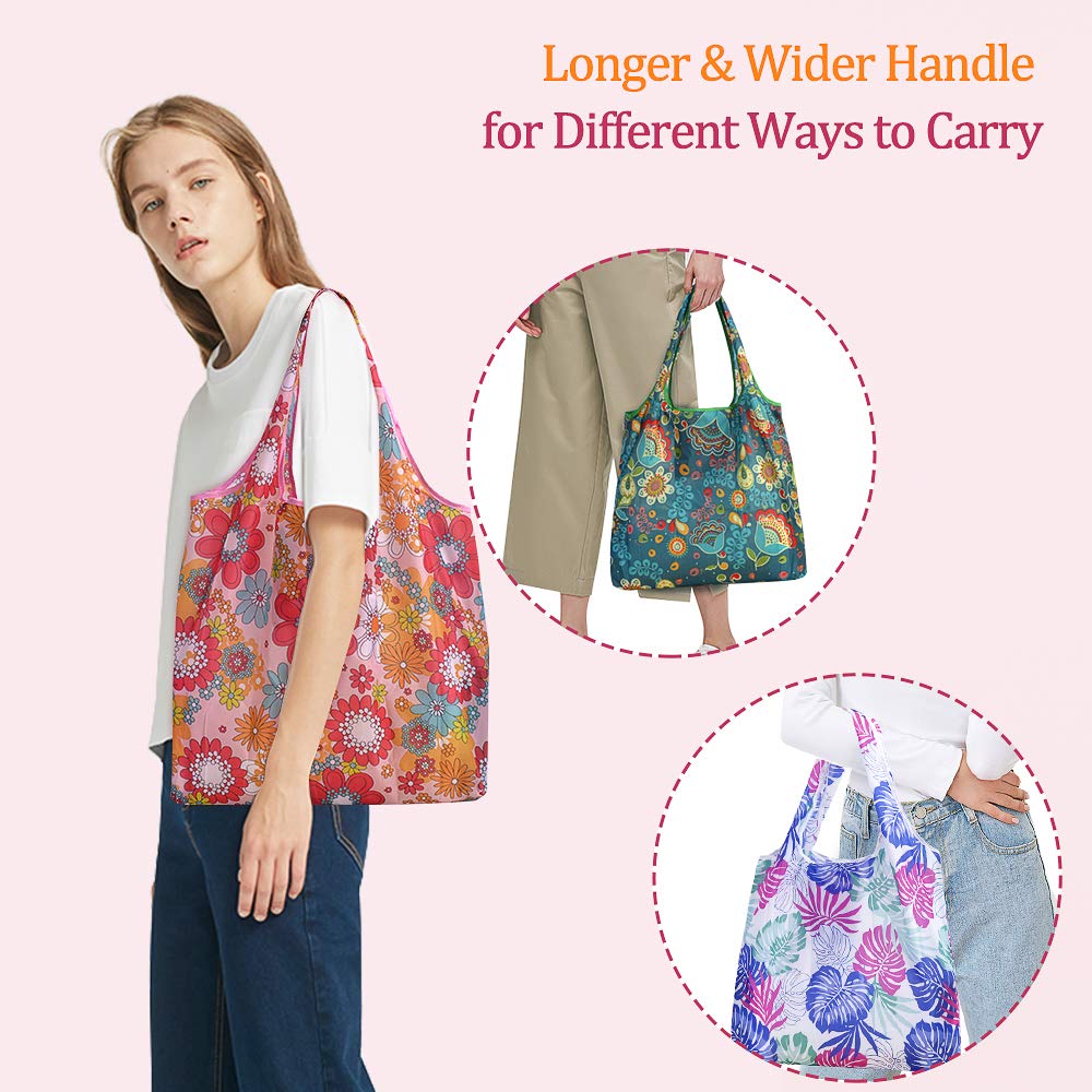 Szuah 10 Pack Reusable Grocery Shopping Bags, Foldable Shopping Bags Grocery Tote With Attached Pouch,Machine Washable Eco-Frien