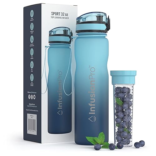 Infusion Pro 32 oz Fruit Infuser Water Bottle with Time Marker - Flip Top Locking Lid  Insulated Sleeve & 50 Recipe Fruit Infusion Water eBook : Leak Proof : for Gym  Sports  Travel : Unique Gift Idea