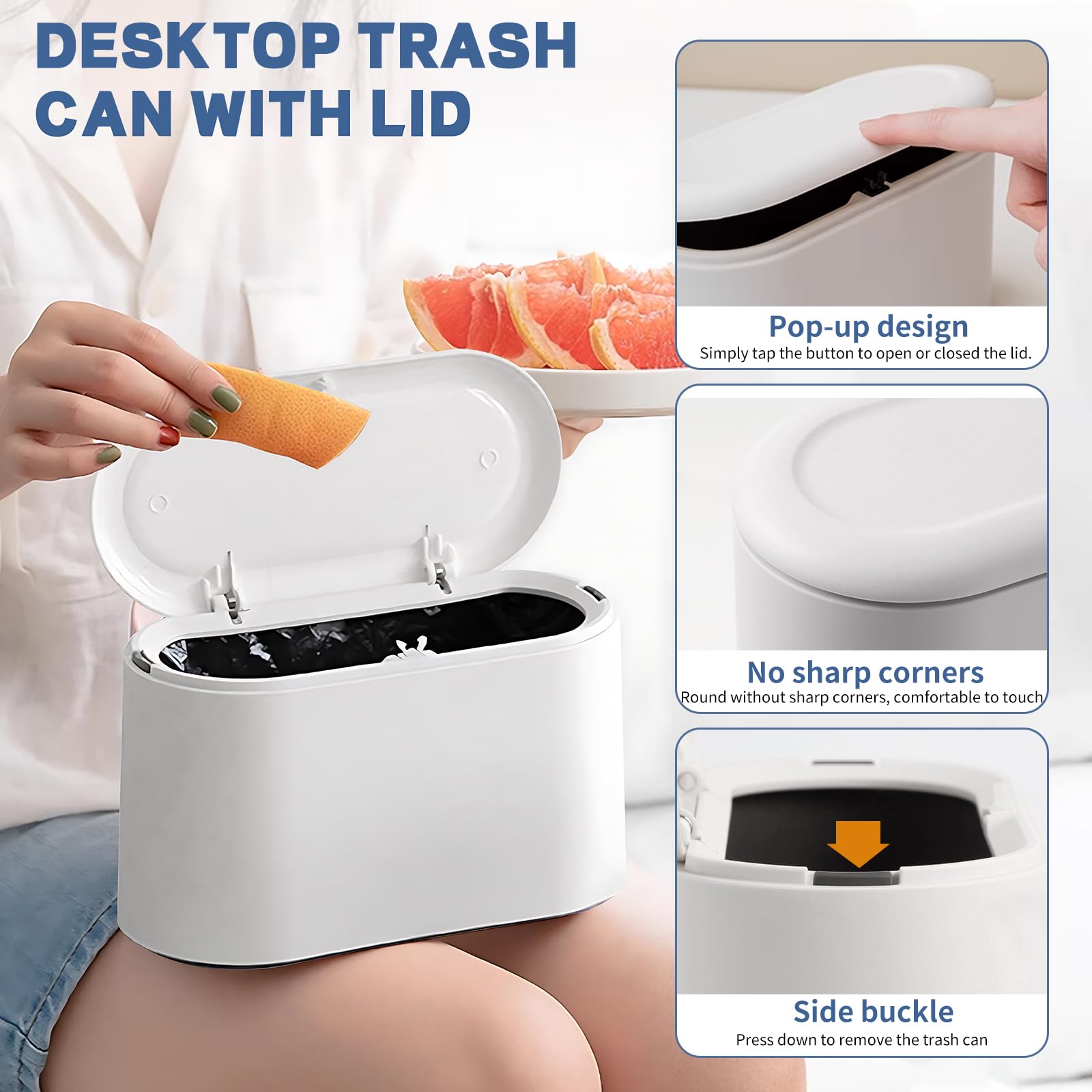 LTWQLing Mini Trash Can - Removable Small Garbage Bin, White, for Bathroom, Office, Kitchen, Desk, Coffee Table, Model: MINI-Trash Can