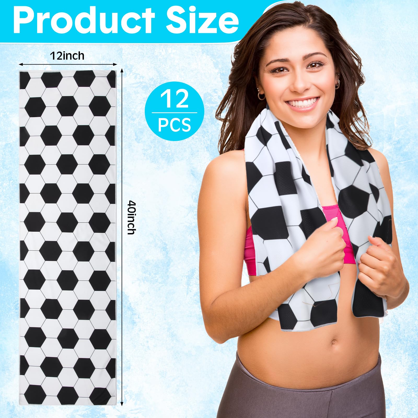 FuWeave 12 Pcs Black White Soccer Cooling Towel 40 x 12 Inch for Gifts Team Cooling Towels Bulk for Men Boys Sports Accessories