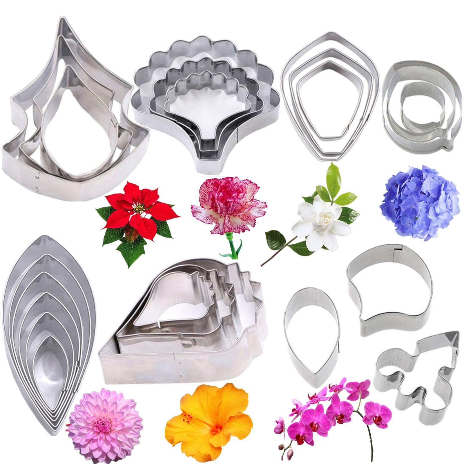 23Pcs Stainless Steel Gum Paste Flower Cutter Set Sugar Cookie Cutter Mold Fondant Flower Making Tool For Wedding,Birthday Cake