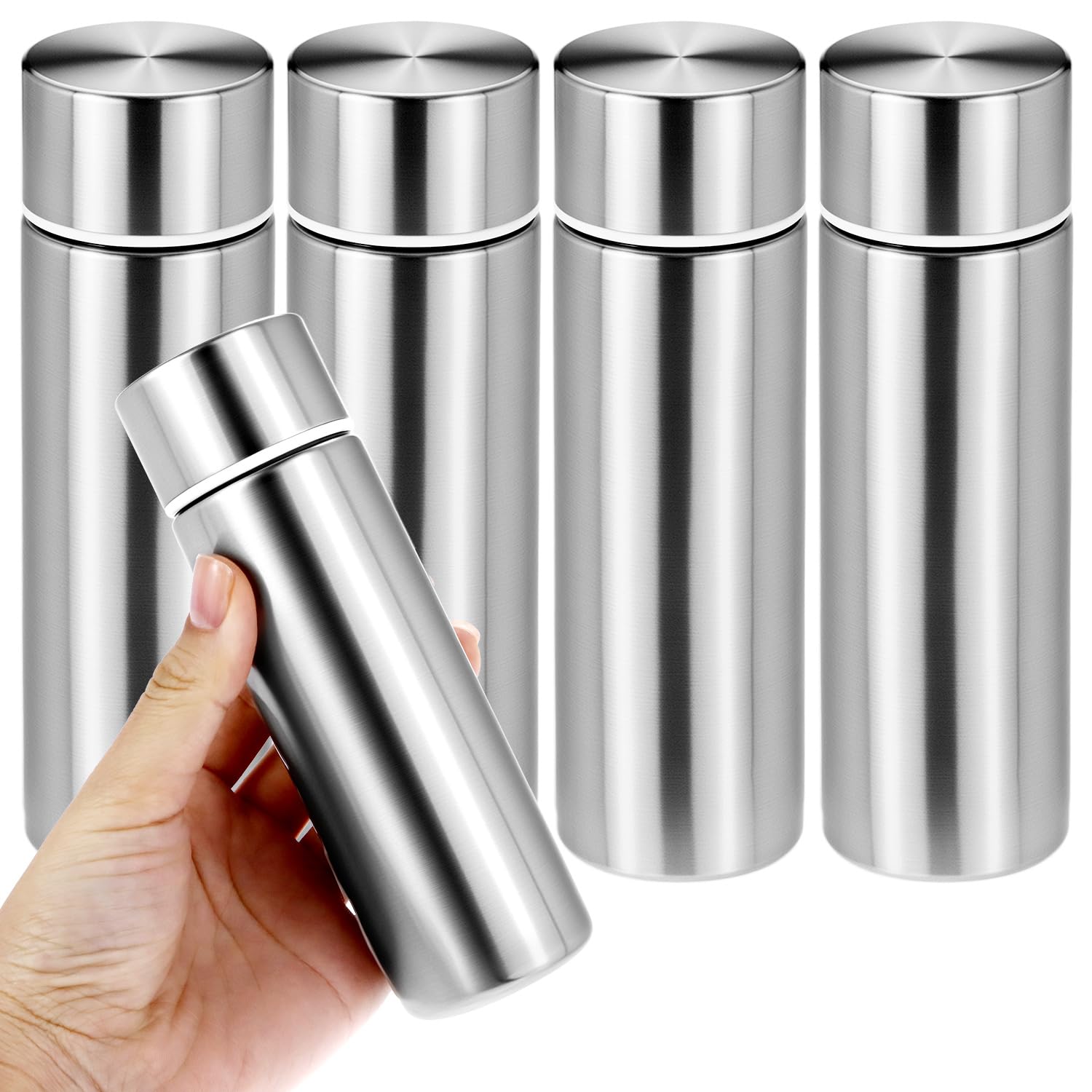 QWORK Mini Water Bottles, 4 Pack 4.4 oz PocketSized Insulated Stainless Steel Flask, Slim Leakproof Design, Double Wall Vacuum 