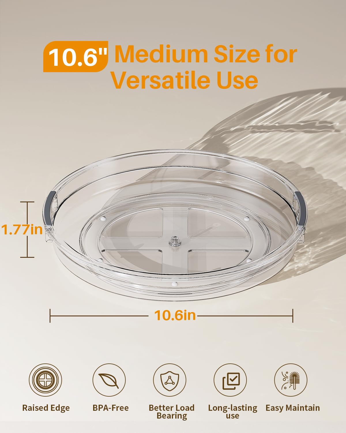 Lamu 2 Pack Lazy Susan Organizer Turntable For Cabinet, 10.6In Lazy Susan With Edge Rotating Spice Organizer For Fridge, Kitchen