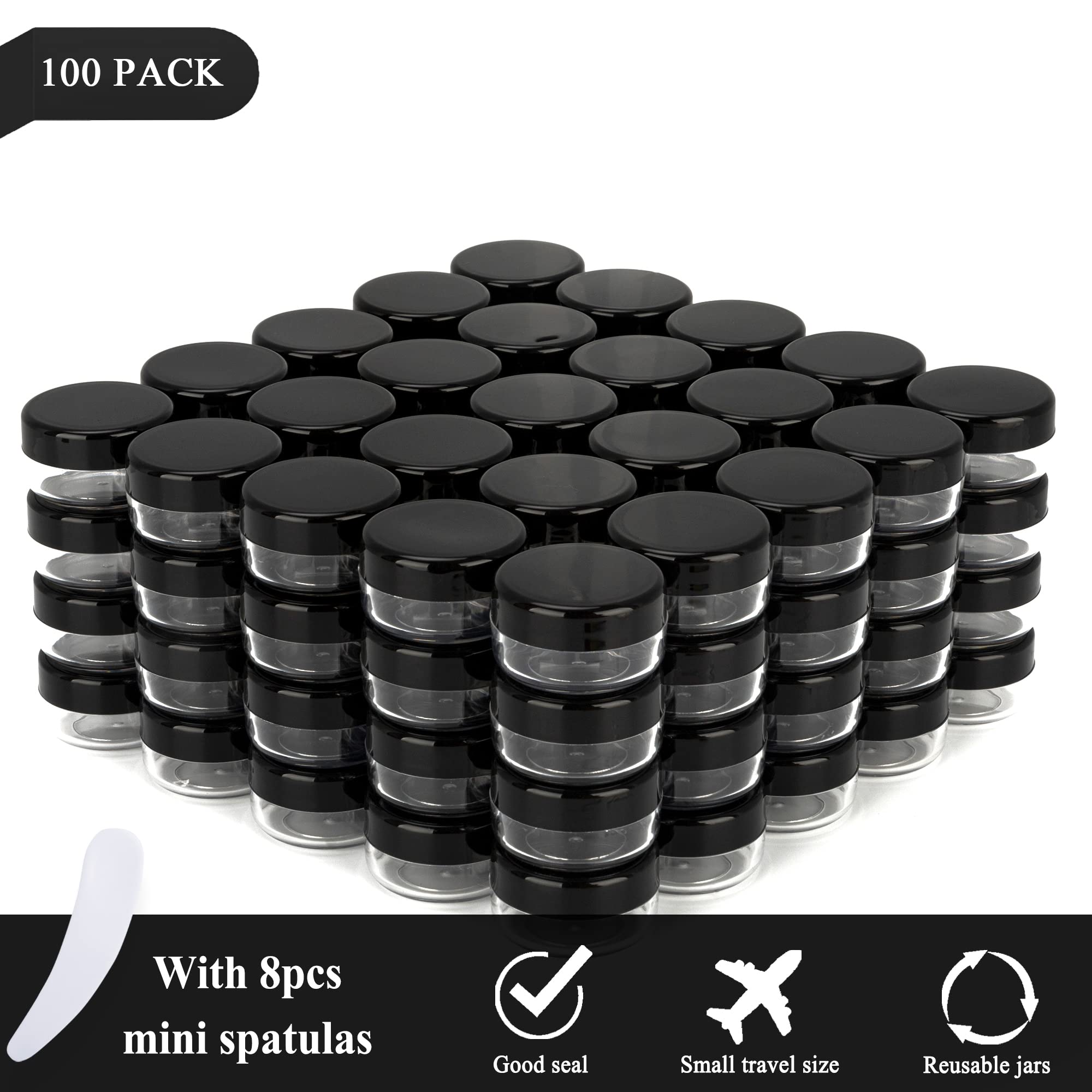 100Pcs 10 Gram Sample Containers,10Ml Empty Jars With Lids, Small Cosmetic Containers, Mini Sample Jars With 8Pcs Mini Spatulas