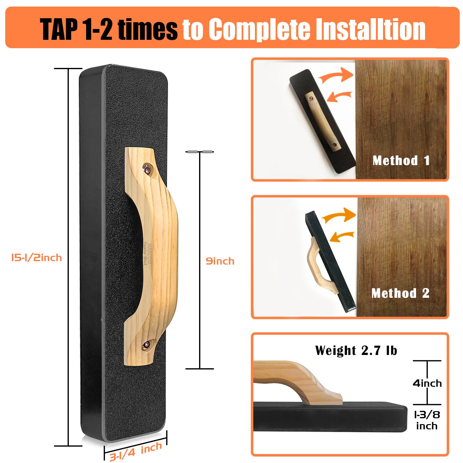 Heavy Big Tapping Block, Mallet-Free, Naacoo Flooring Tools, 2.7Lbs | 15-1/2In, Just Tap Floor Directly. Only 1-2 Times To Compl