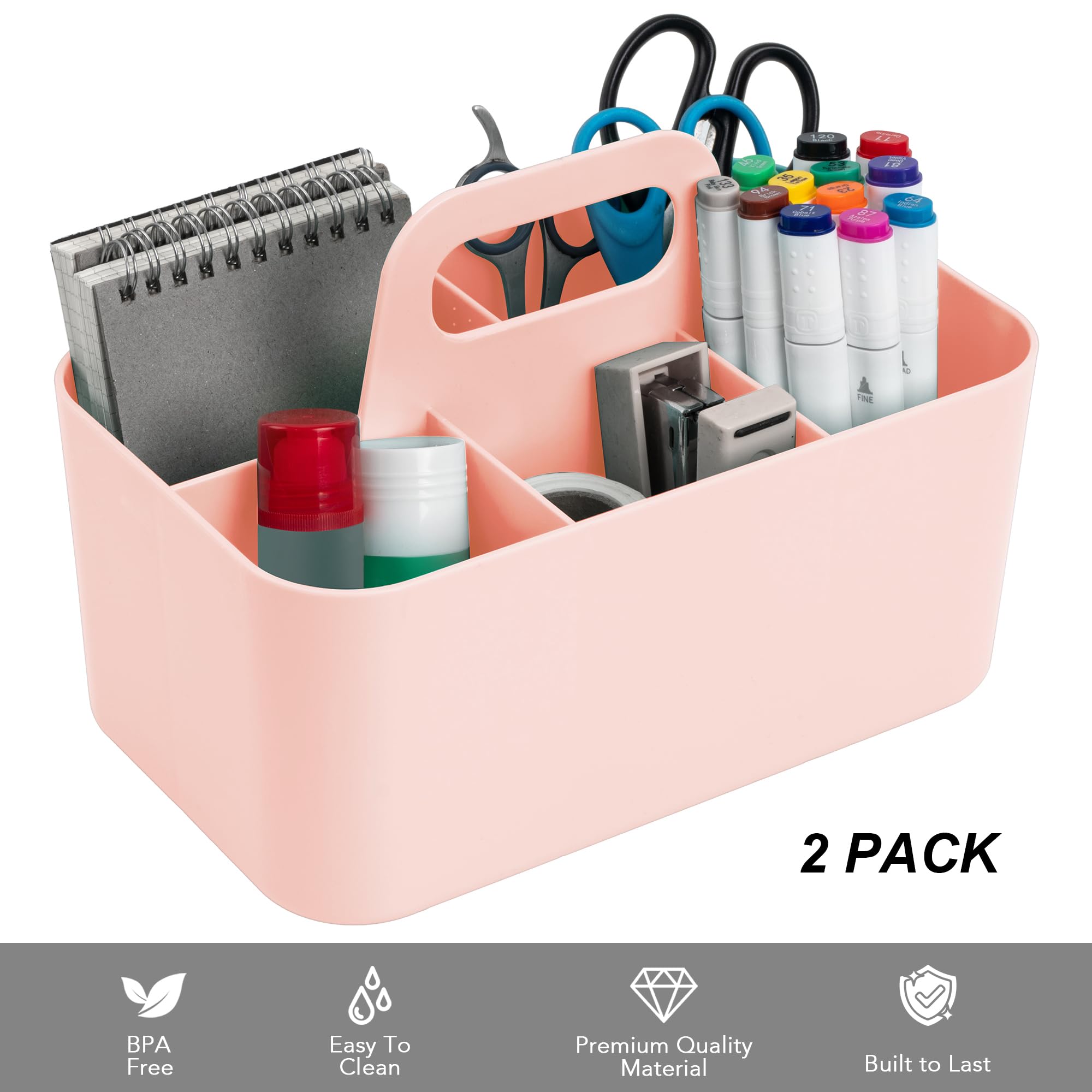 Tiawudi 2 Pack Caddy Organizer with Handle, Portable Plastic Caddy, Storage Organization for Cleaning, Bath, Makeup, Art, Craft,
