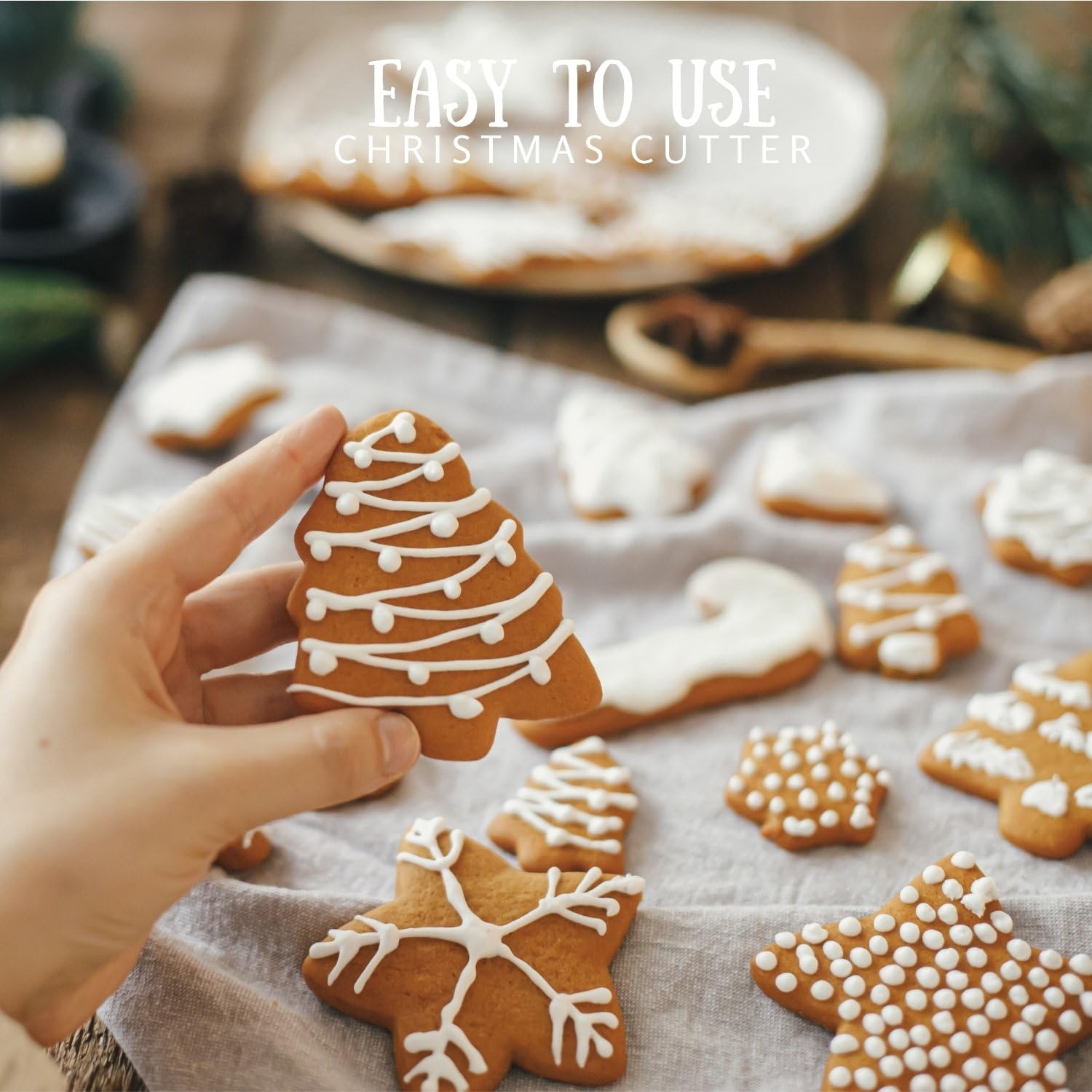 Orapink-Christmas Cookie Cutters Set Of 6 Biscuit Cutters With Protective Soft Silicone Edge Snowflake,Christmas Tree,Snowman,Gi