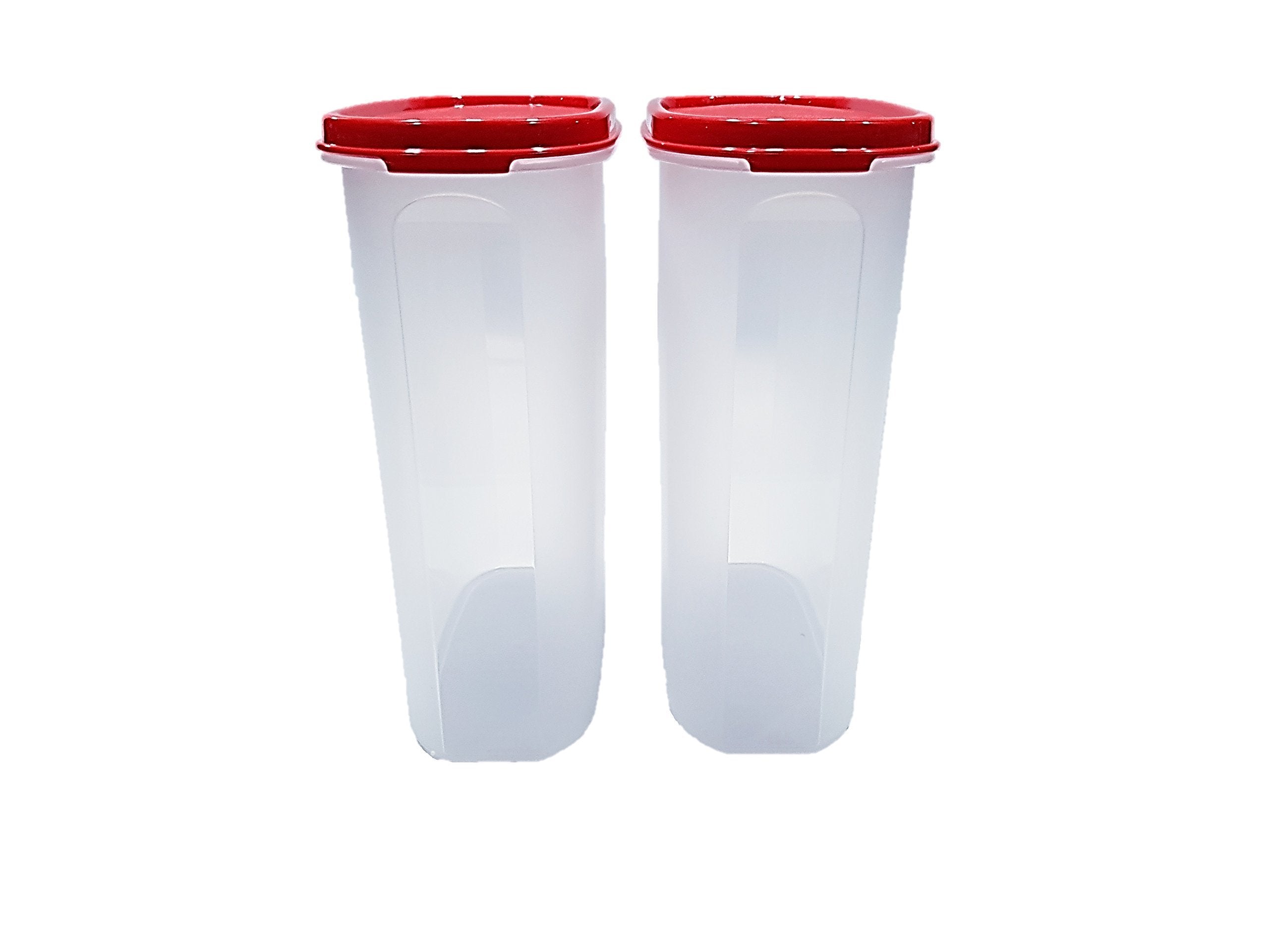 Tupperware Mm Plastic Oval Shape Containers With Cap(2.3L, Red And White) - Set Of 2