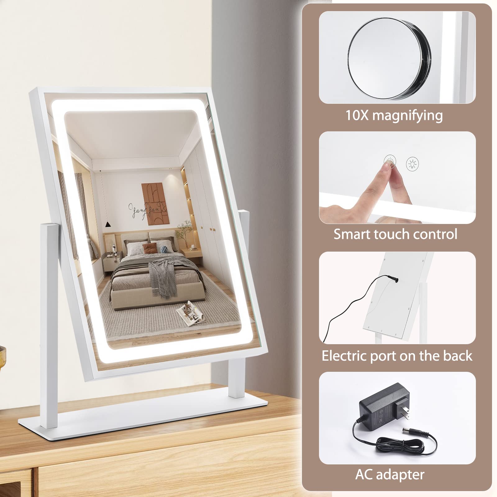 Ibrightso Vanity Mirror With Lights, Hollywood Makeup Mirror With Lights, Touch Control, 3 Color Lighting Modes, Dimmable, Detac