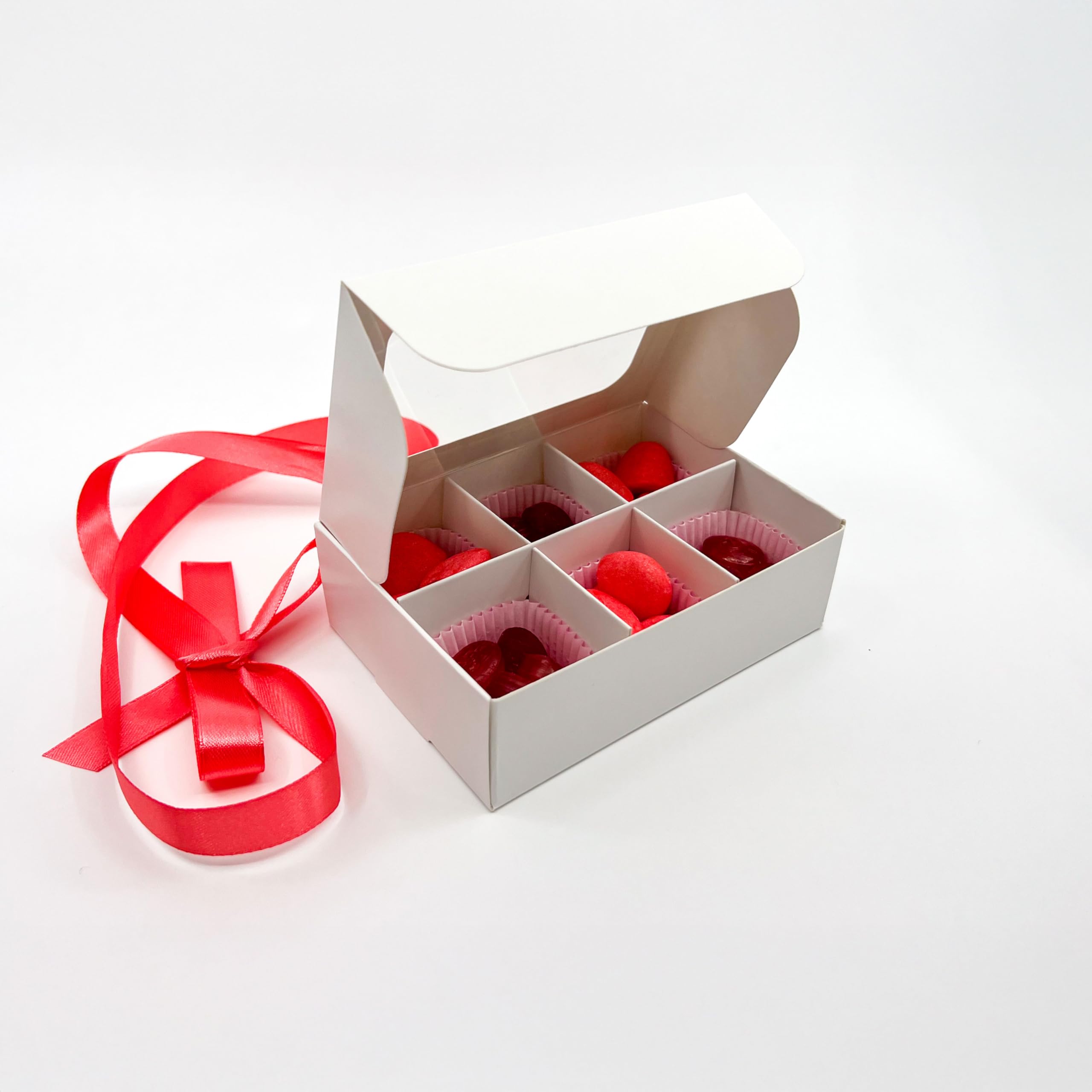 Gretel Mini Candy Boxes with Window and Dividers - Little Party Favors Box for Homemade Chocolates  Candy  and Truffles - Size Small - 5 x 3.5 x 1.57 inches - Pack of 20 - White