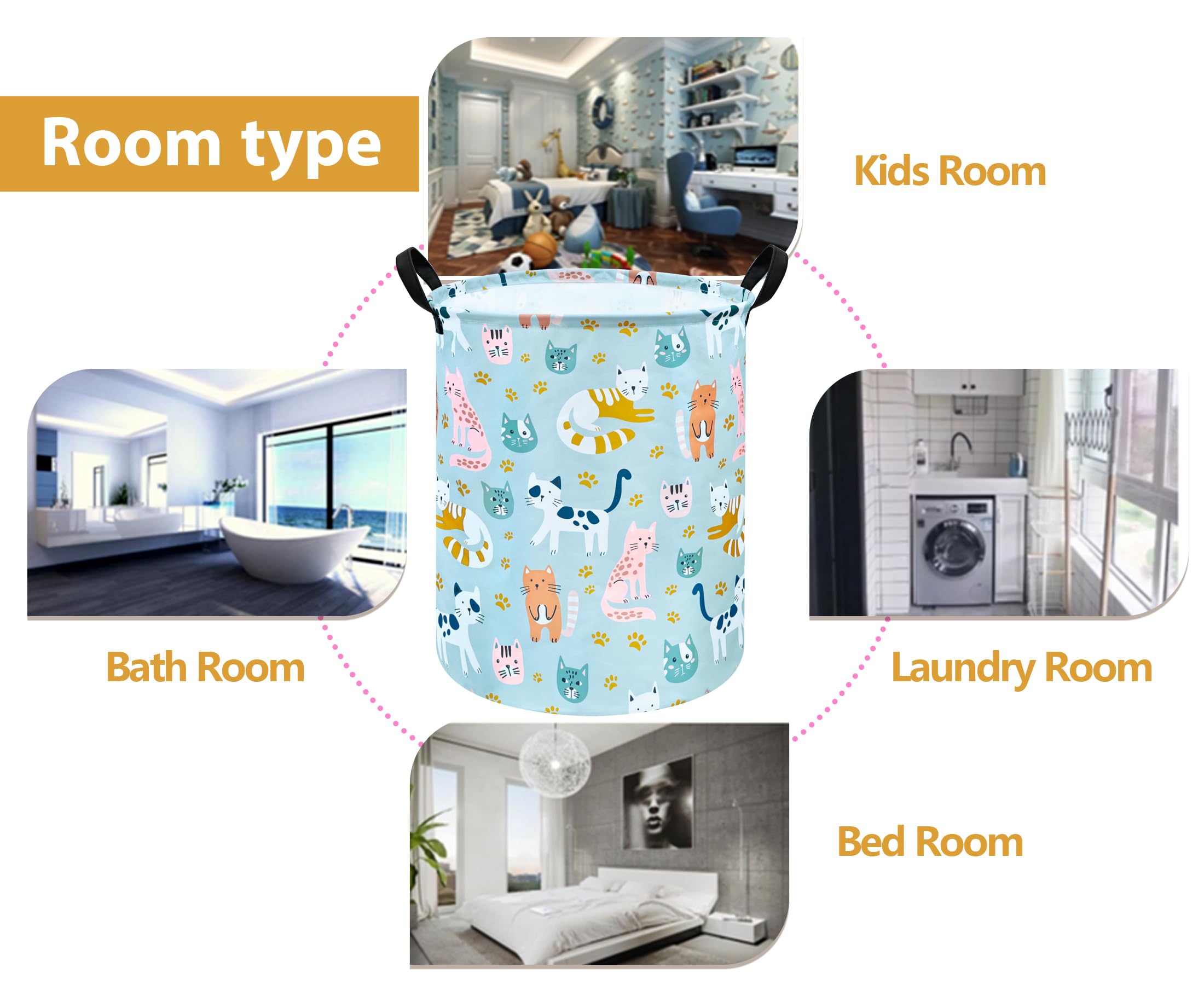 Vaivusto Large Kids Laundry Basket Canvas Cat Storage Bins Baby Nursery Hamper Waterproof Clothes Organizer Boys And Girls Toy B