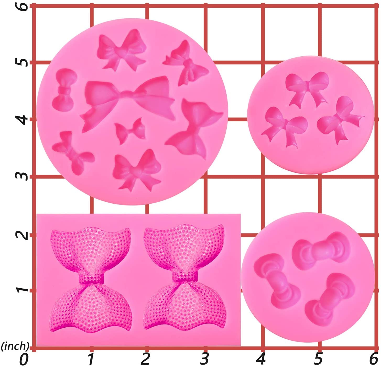 4 Pcs Bow Theme Silicone Mold For Diy Bowknot Fondant Candy Making Chocolate Molds Lollipop Desserts Ice Cube Gum Clay Soap Bisc