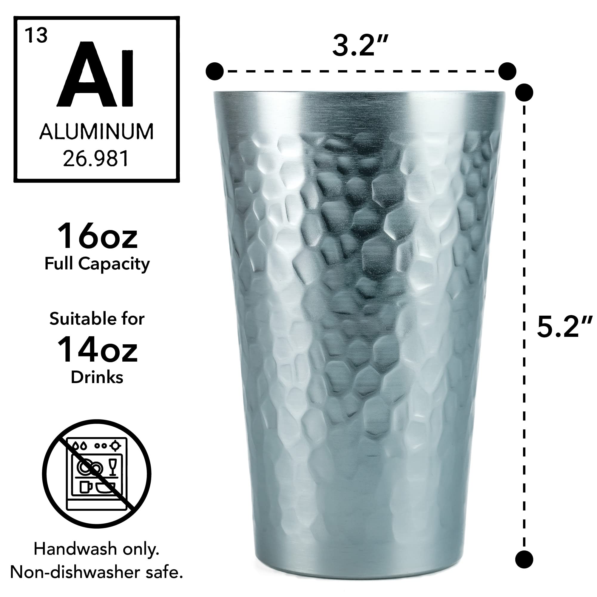 Arora Aluminum Cups for Drinks  Metal Hammered Grey Tumbler  Aluminum 16oz Cup  Set of 6