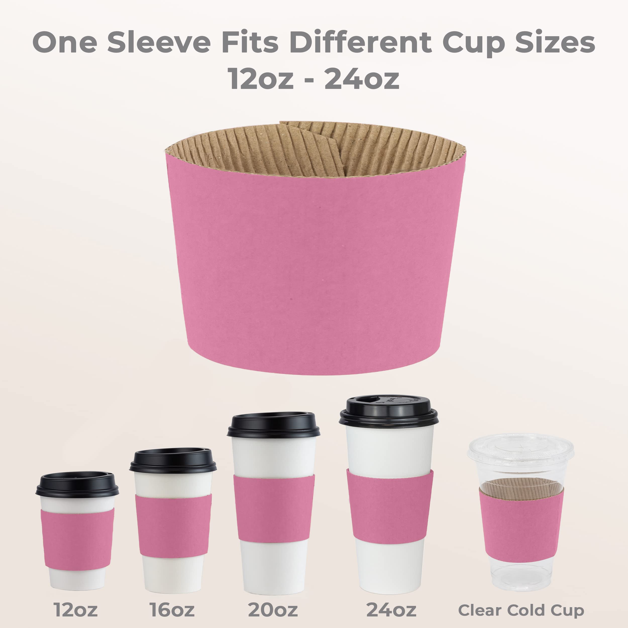 [500 Pack] Pink Coffee Cup Sleeves - Pink Disposable Corrugated Cardboard Paper Jacket  Holds Hot and Cold Drinks  Espresso Coffee Milk Tea Beverage Insulator and Hand Protection