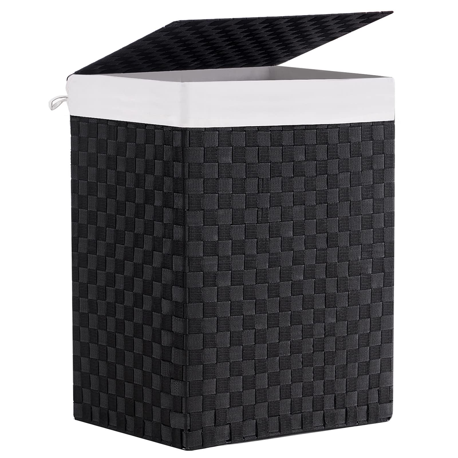 Fiona'S Magic Laundry Hamper Basket With Lid, Handwoven 90L Large Clothes Hamper With Removable Liner Bags, Collapsible Black Ta