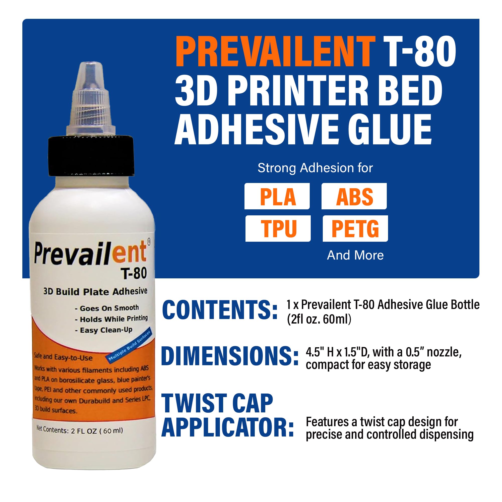Prevailent T-80, 3D Printer Adhesive Glue - Helps Prevent Warping, Provides Strong Hold And Easy Release With Various Filament T